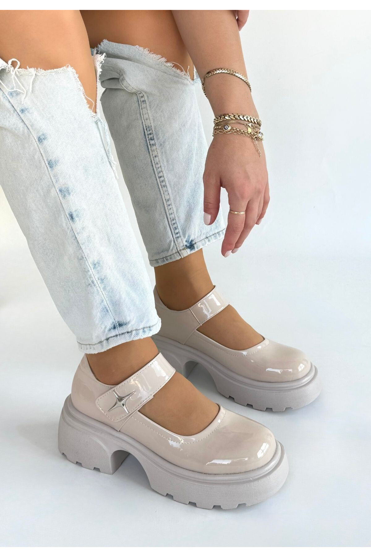 Erbilden Siyat Bej Rugan Dolgu Topuk Oxford Ayakkabi