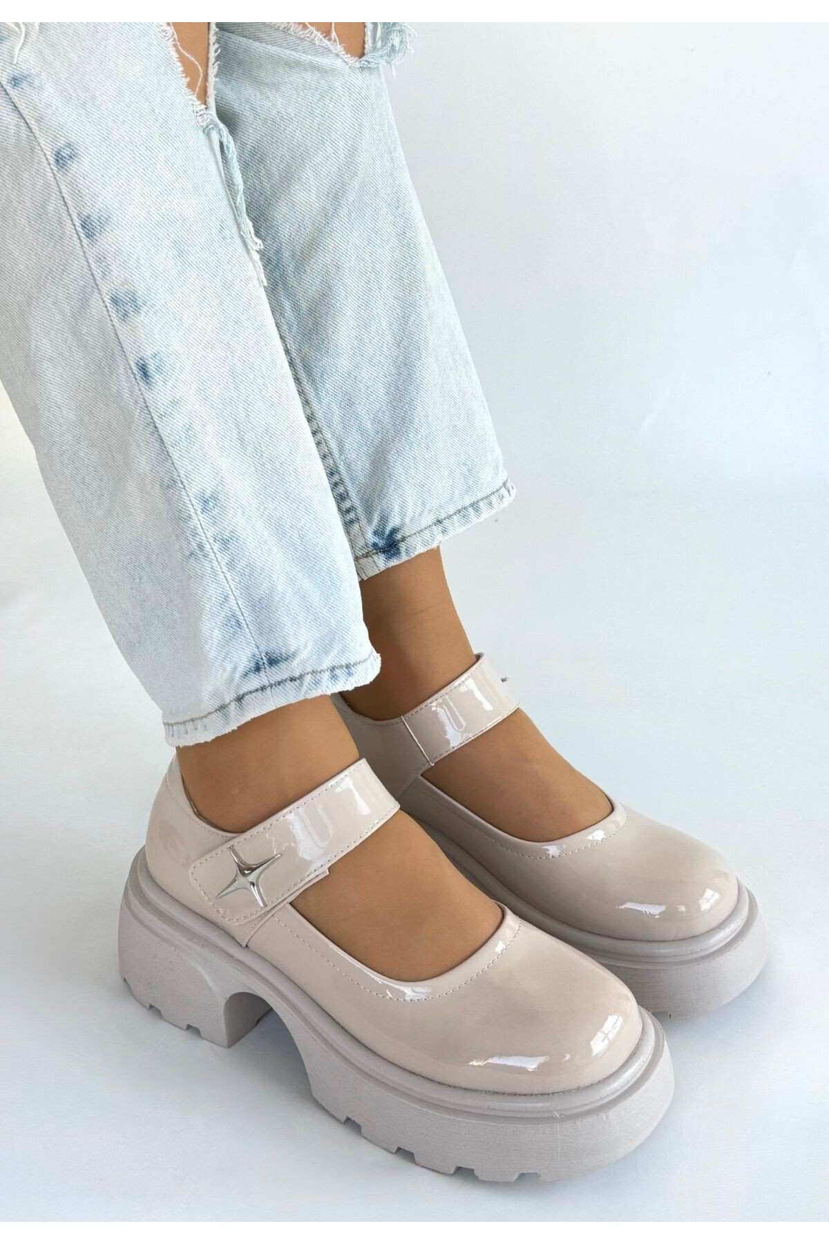 Erbilden Siyat Bej Rugan Dolgu Topuk Oxford Ayakkabi