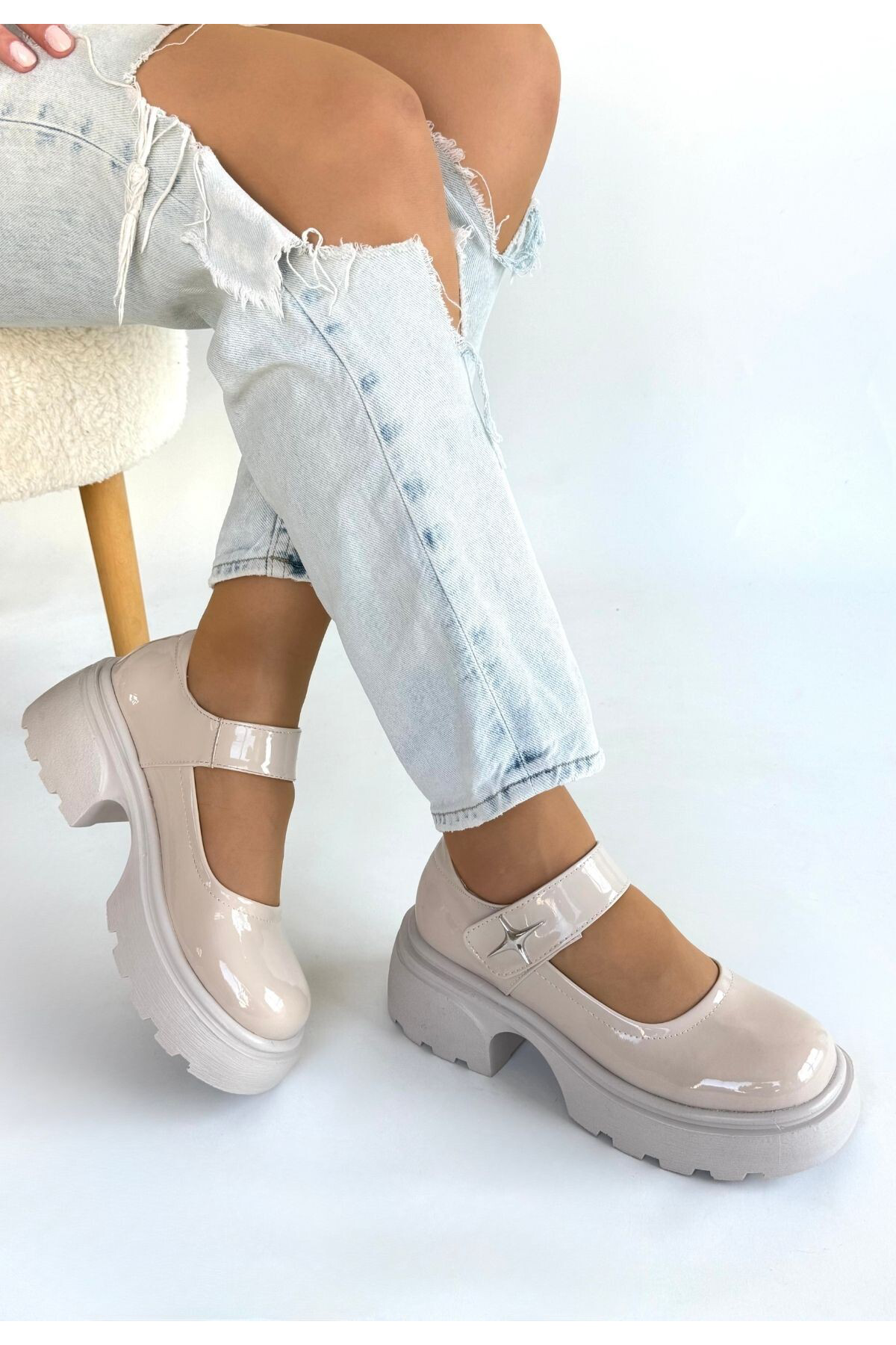 Erbilden Siyat Bej Rugan Dolgu Topuk Oxford Ayakkabi