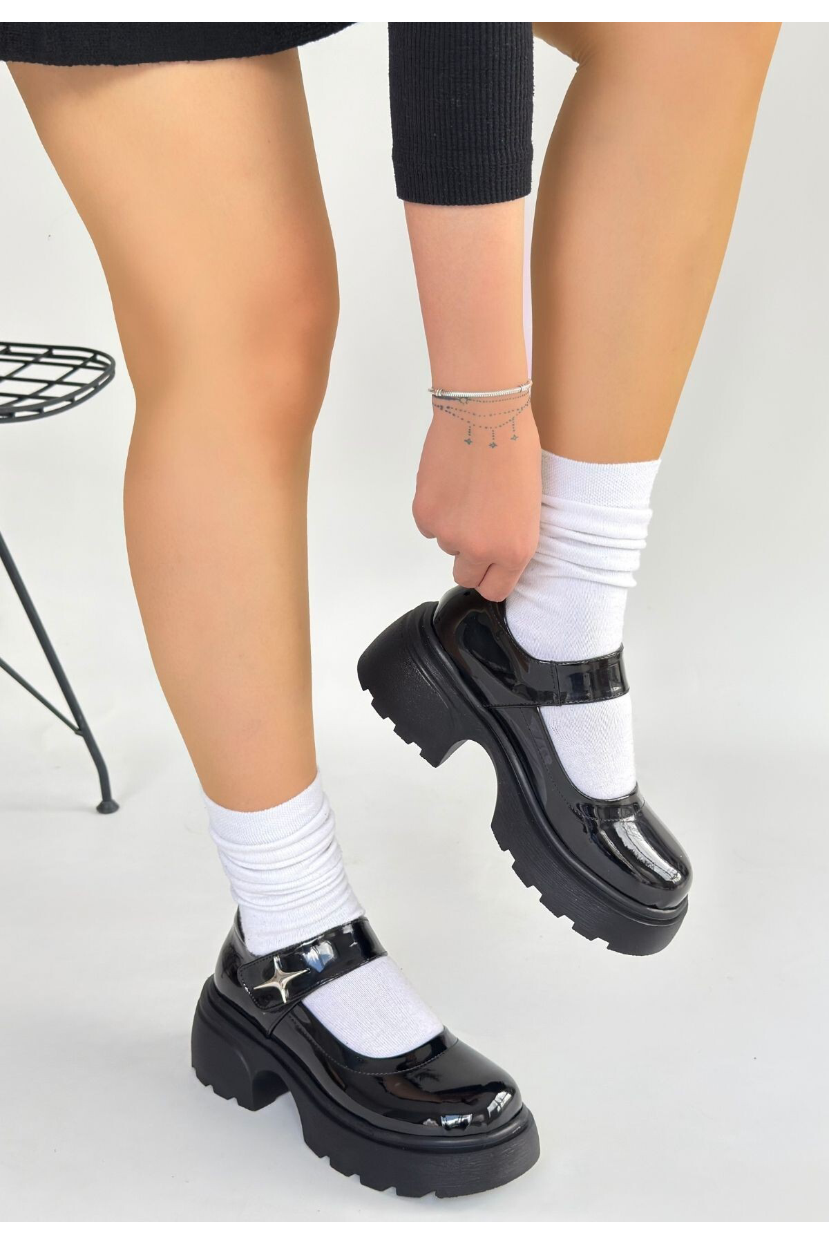 Erbilden Siyat Siyah Rugan Dolgu Topuk Oxford Ayakkabi