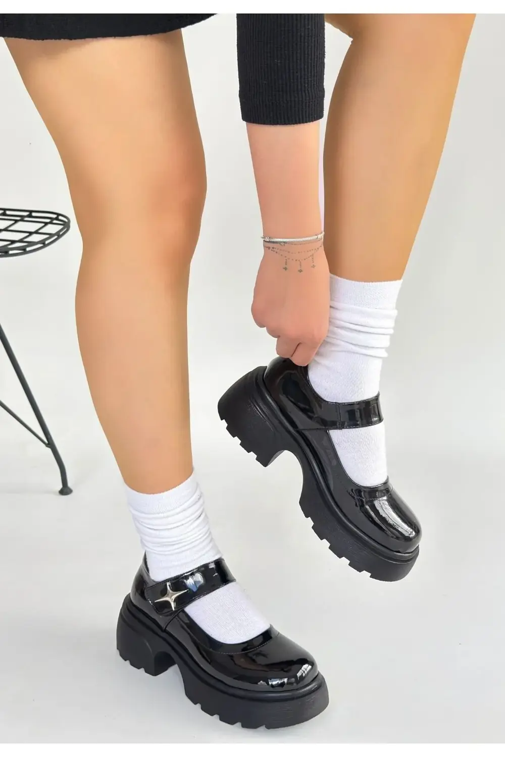 Siyat Siyah Rugan Dolgu Topuk Oxford Ayakkabı Siyat Siyah Rugan Dolgu Topuk Oxford Ayakkabı