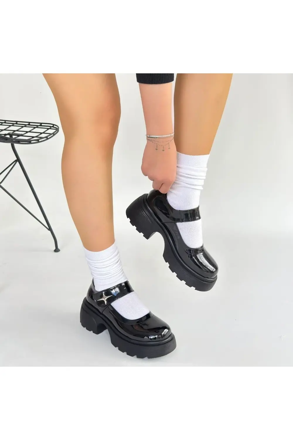 Siyat Siyah Rugan Dolgu Topuk Oxford Ayakkabı Siyat Siyah Rugan Dolgu Topuk Oxford Ayakkabı