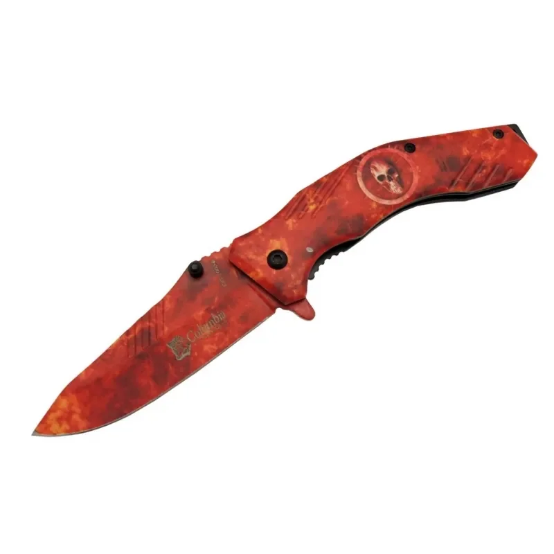 Skel 7000B Kamp Çakı 20 cm - Kırmızı İskelet Desenli, Otomatik
