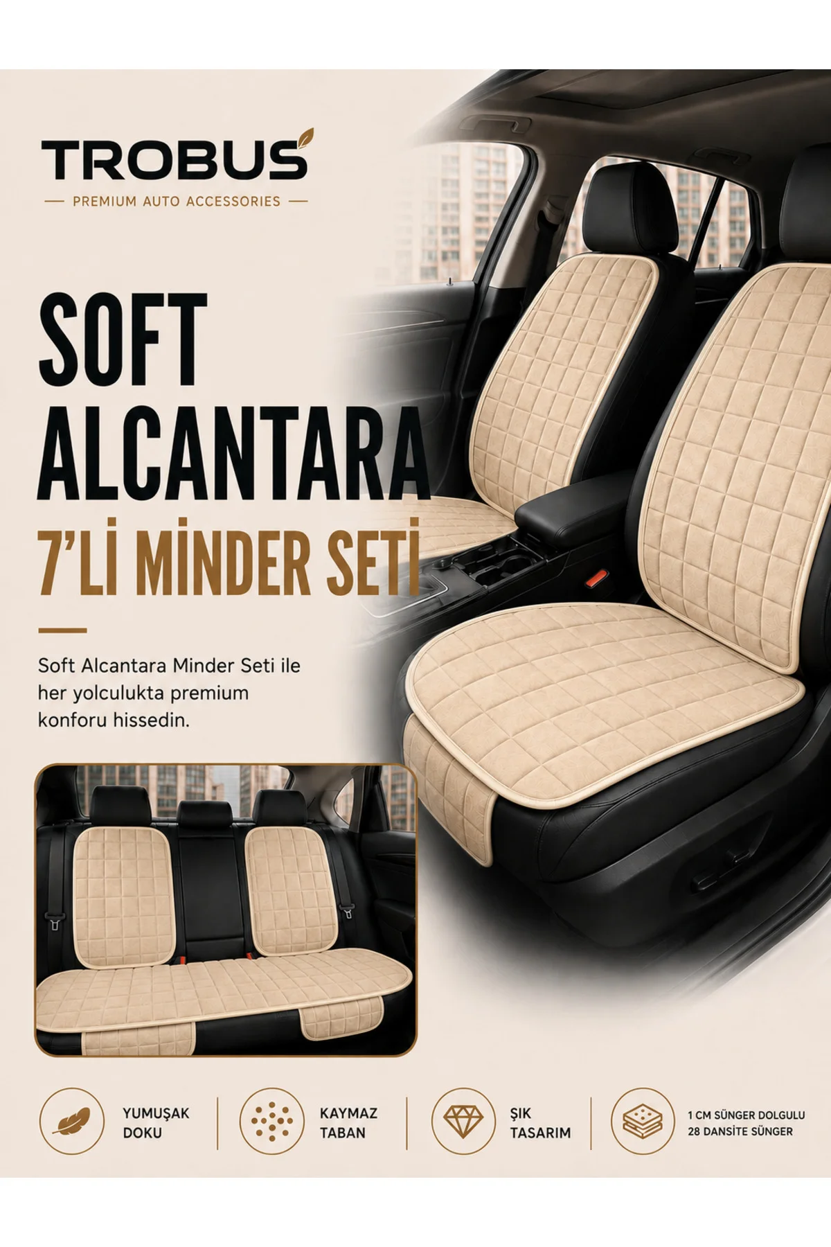 Skoda Citigo 2014+ Soft Alcantara 7'li Oto Koltuk Minderi Bej Fiyatı, Yorumları ve Özellikleri