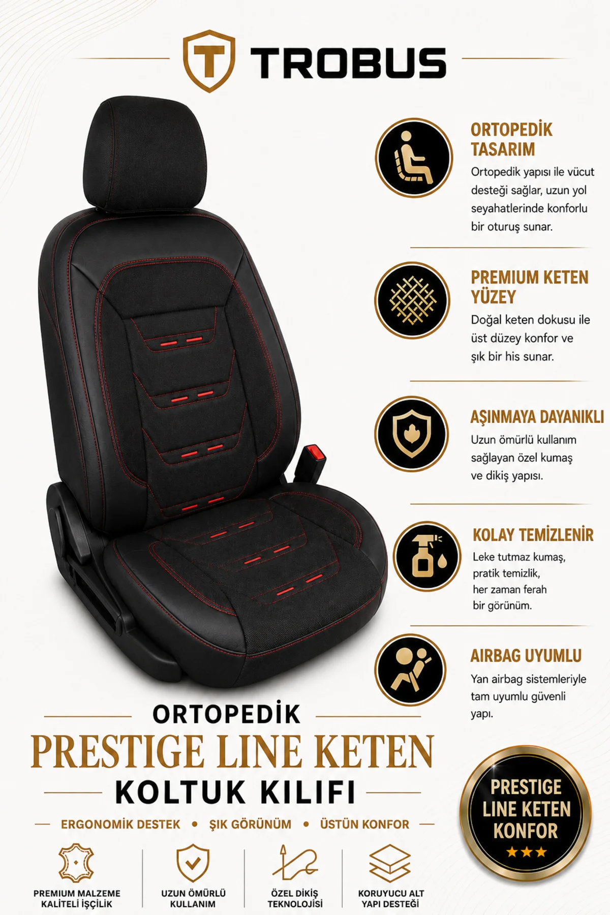 Skoda Citigo 2014 ve Sonrası Uyumlu Prestige Line Keten Serisi Oto Koltuk Kılıfı Siyah Kırmızı Skoda Citigo 2014 ve Sonrası Uyumlu Prestige Line Keten Serisi Oto Koltuk Kılıfı Siyah Kırmızı