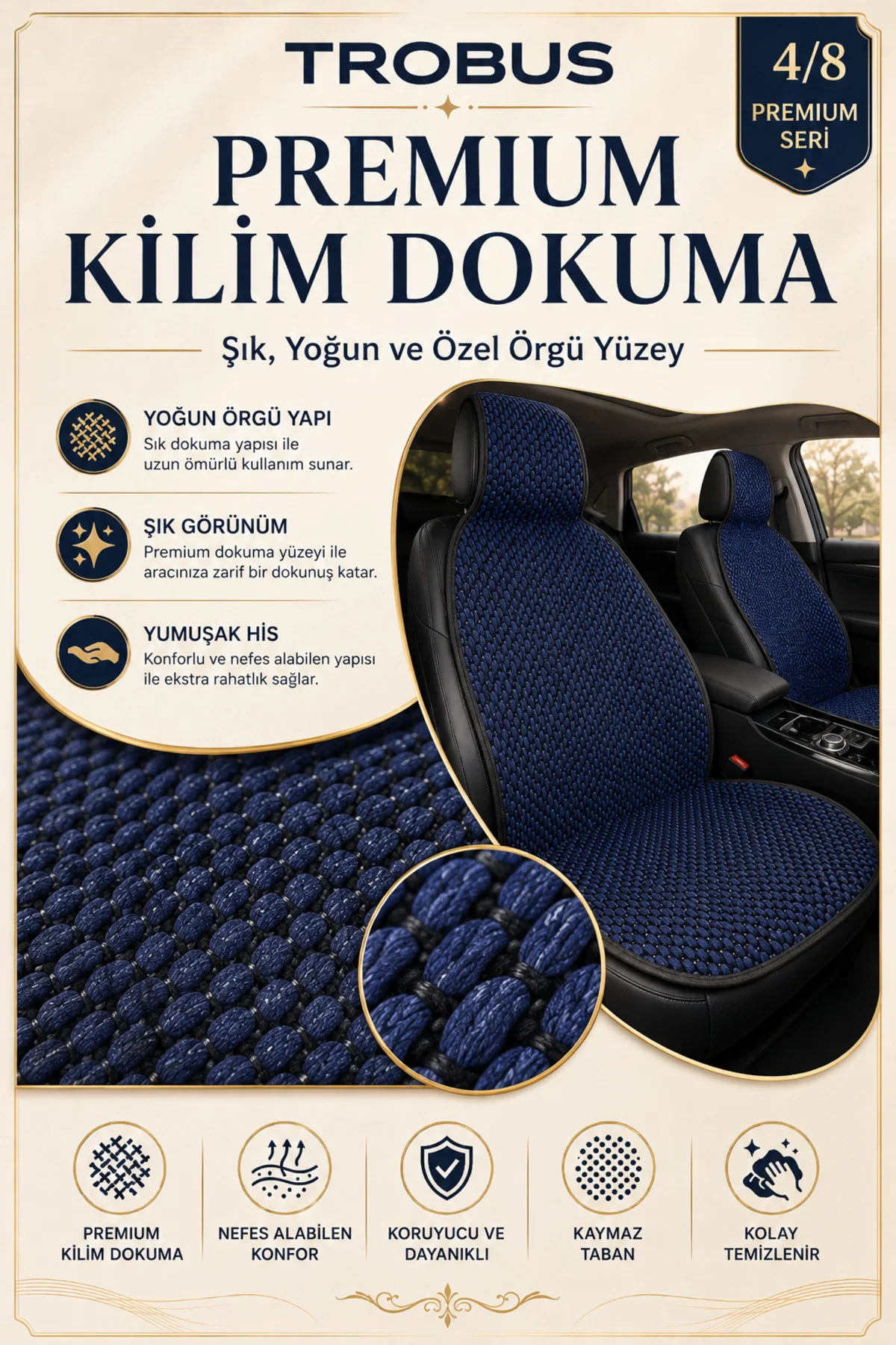 Skoda Fabia 2007-2010 Premium Örme 5 Parça Koltuk Minderi Lacivert - Siyah Fiyatı, Yorumları ve Özellikleri