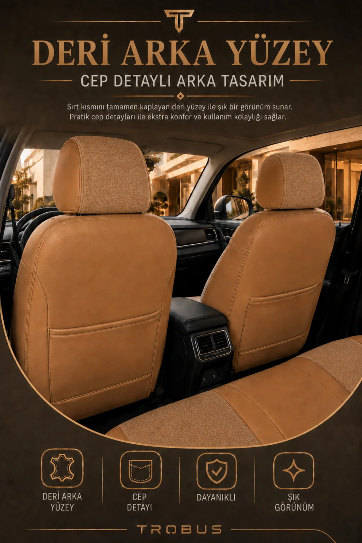 Skoda Fabia 2007+ Uyumlu Apex Linen Bel Destekli Keten Bej Taba Koltuk Kılıfı