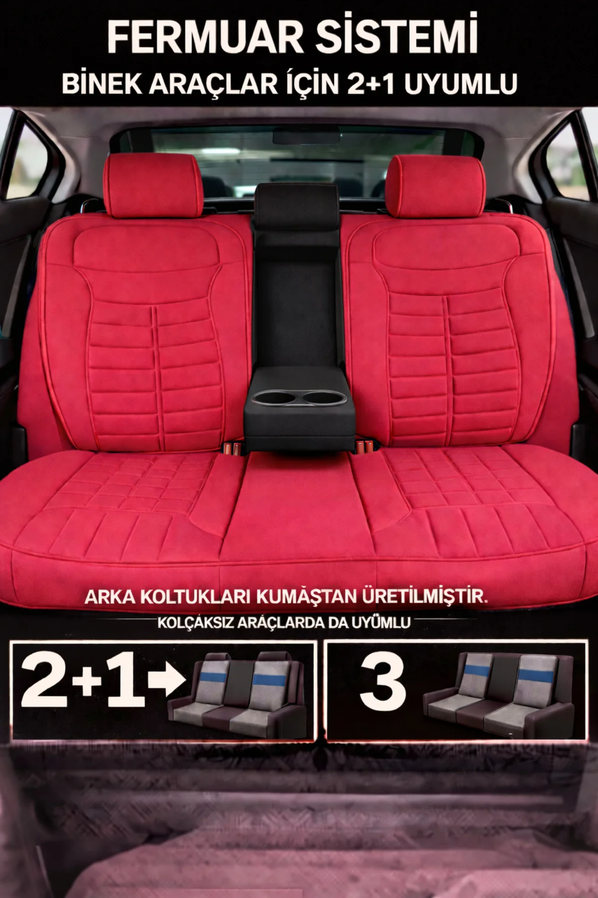 Skoda Fabia 2007 ve Sonrası Uyumlu Mira Serisi Kırmızı 5'li Oto Koltuk Minderi