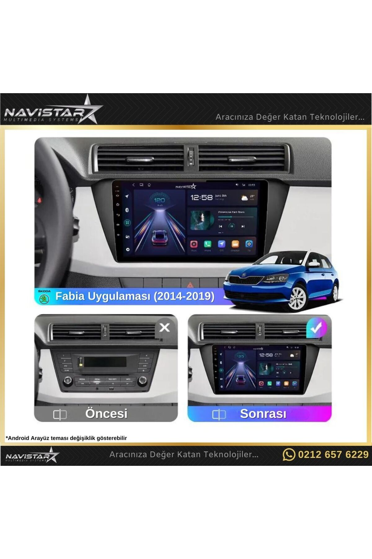 Skoda Fabia 2014-2019 Model 2 64gb Android 13 Kablosuz Carplay Na