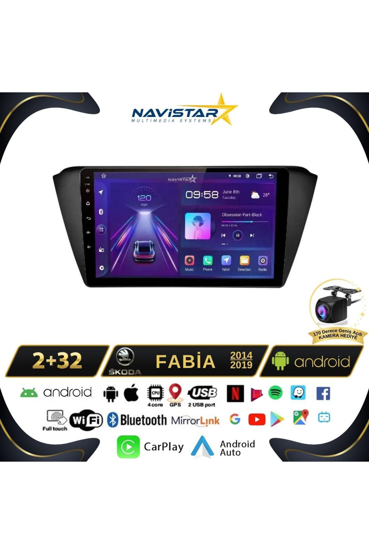 Skoda Fabia 2014-2019 Model 2 64gb Android 13 Kablosuz Carplay Na