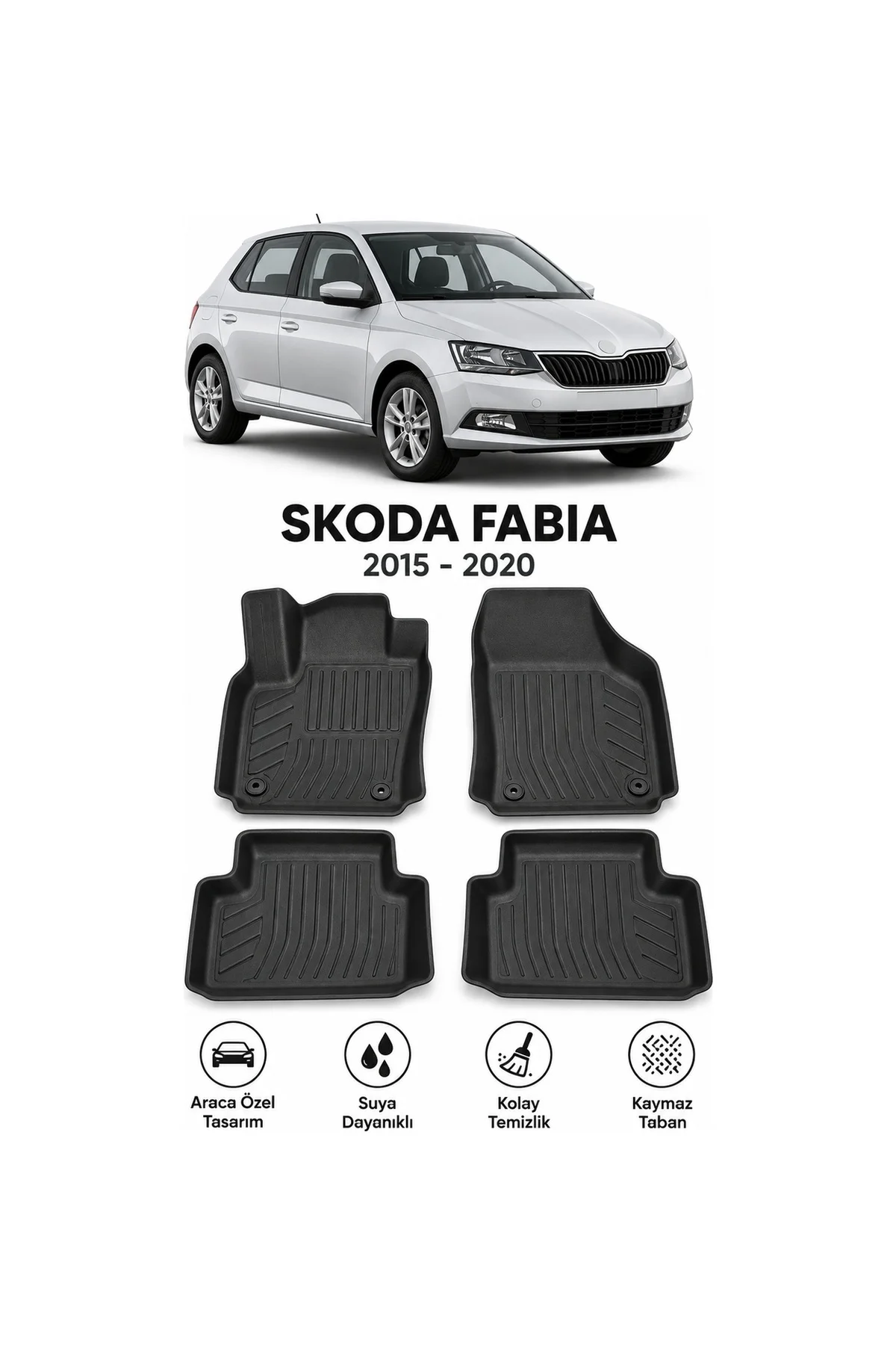 Skoda Fabia 2015-2020 Karbon Desenli Premium 3D Havuzlu Oto Paspas