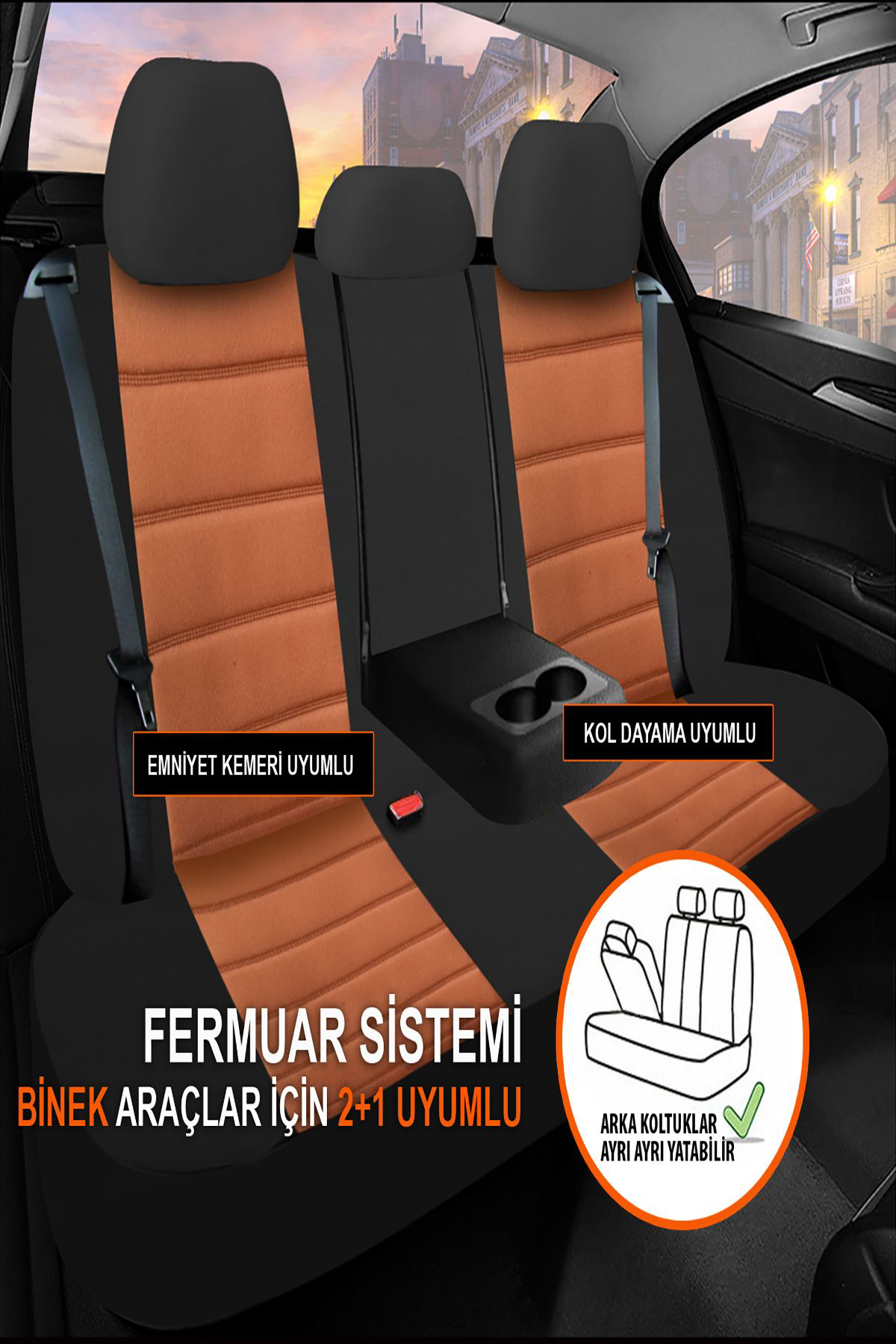 SKODA FABIA 2015- Uyumlu Oto Koltuk Kılıfı Enigma Serisi - Taba