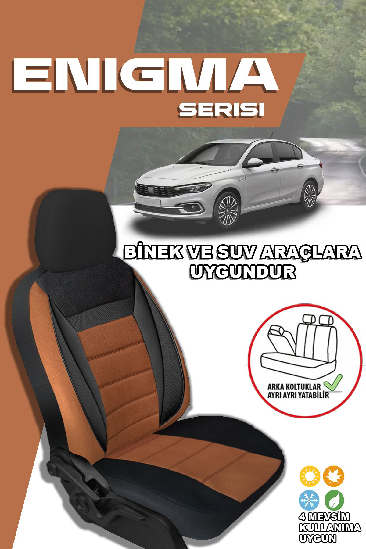 SKODA FABIA 2015- Uyumlu Oto Koltuk Kılıfı Enigma Serisi - Taba