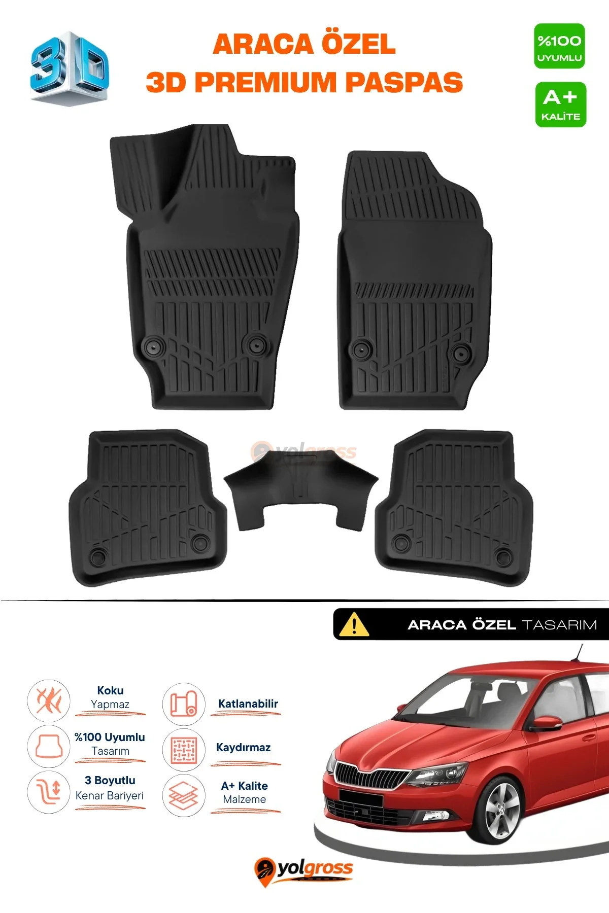 Skoda Fabia 3D Pro Havuzlu Paspas 2014-2020 A+ Kalite Skoda Fabia 3D Pro Havuzlu Paspas 2014-2020 A+ Kalite