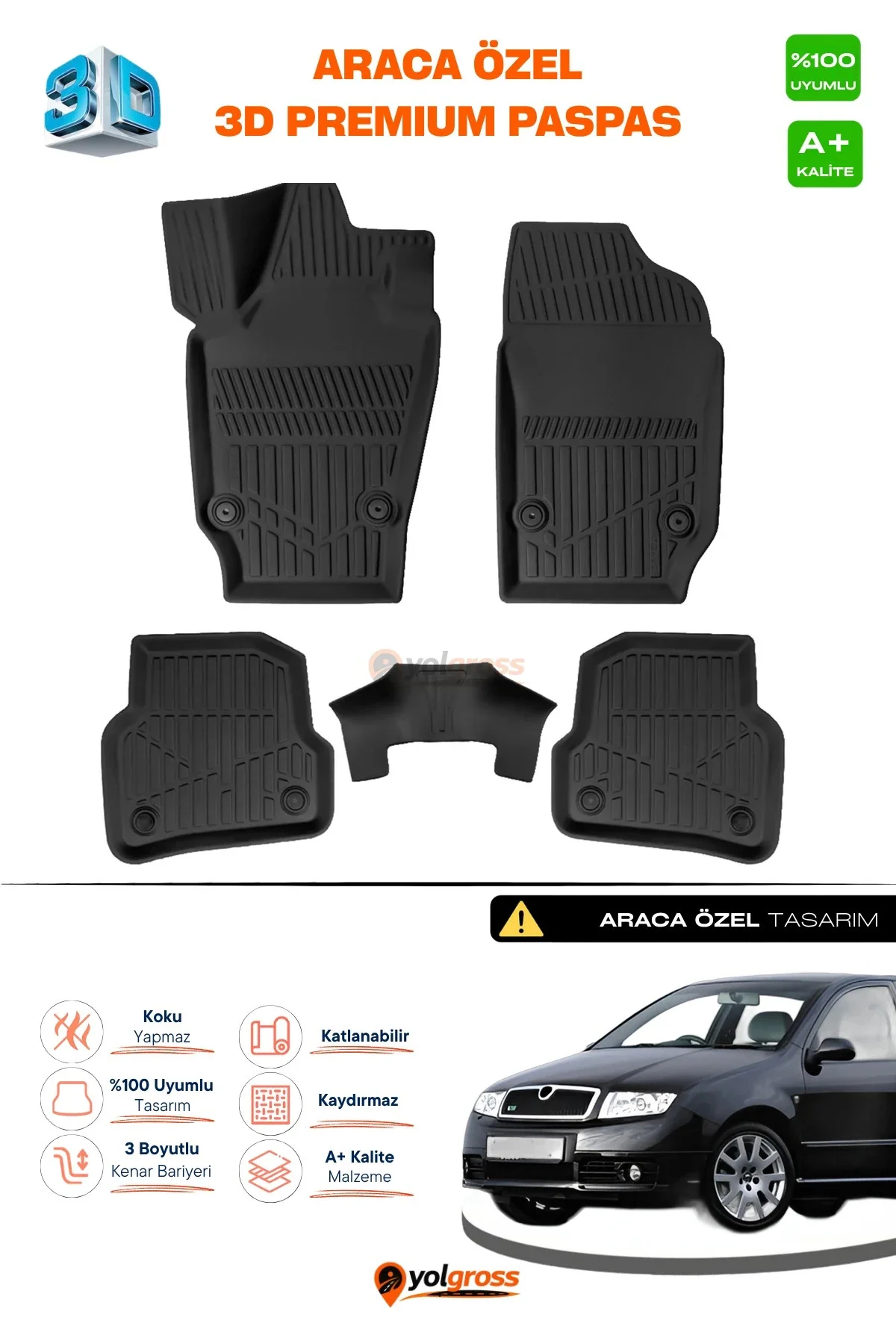 Skoda Fabia 3D Pro Havuzlu Paspas 1999-2007 A+ Kalite Skoda Fabia 3D Pro Havuzlu Paspas 1999-2007 A+ Kalite