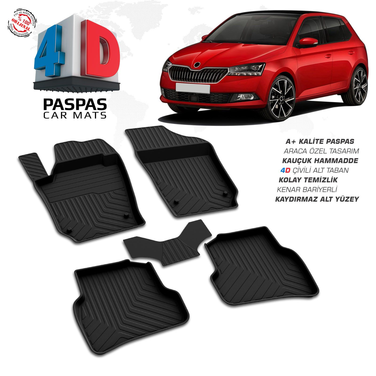 Skoda Fabia 4D Araca Özel Havuzlu Kauçuk Paspas 2018-2021