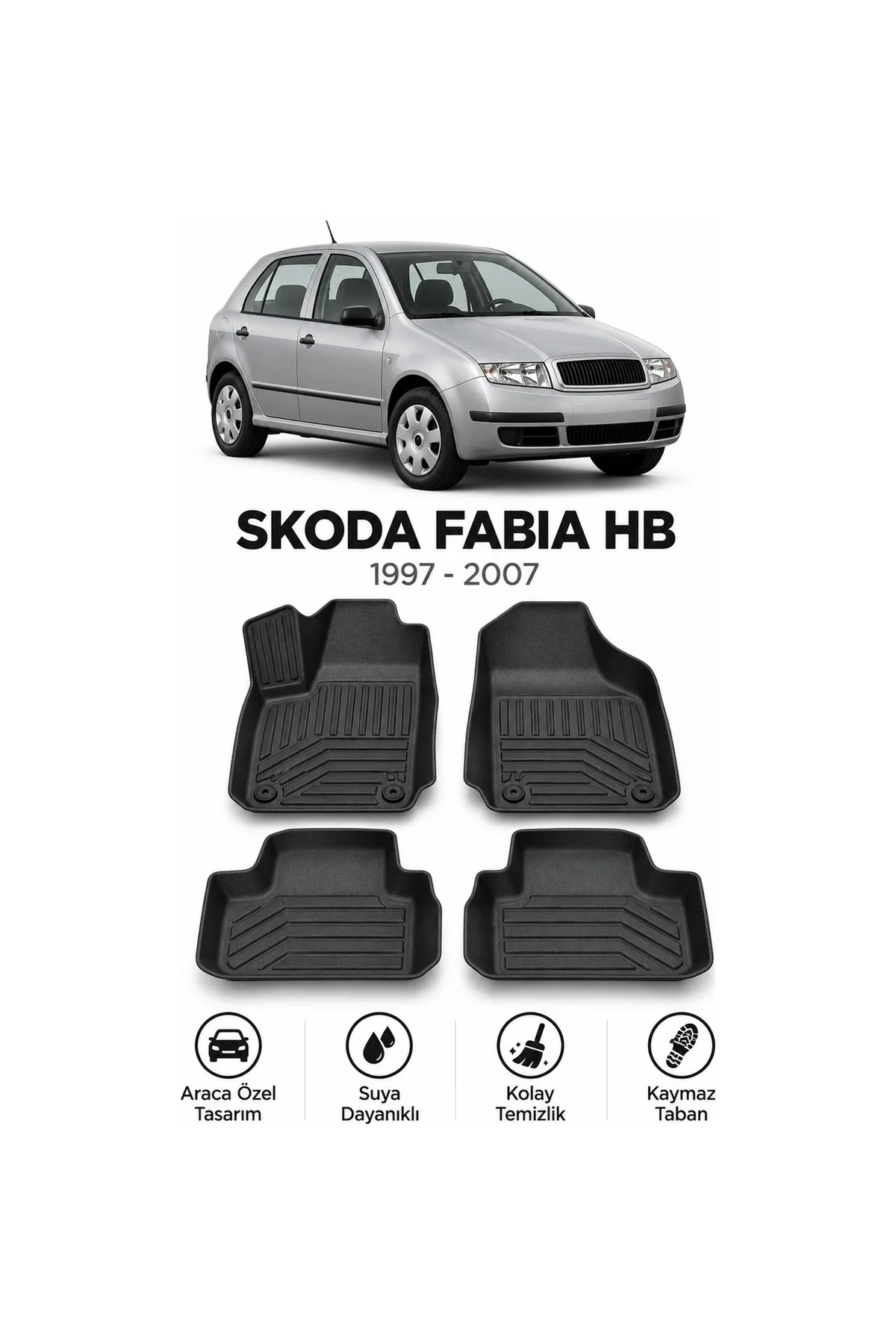 Skoda Fabia Hb 1997-2007 Karbon Desenli Premium 3D Havuzlu Oto Paspas