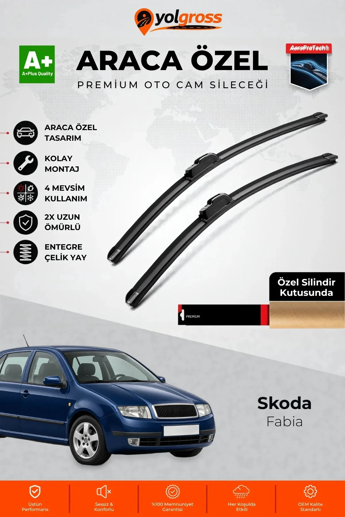 Skoda Fabia Ön Cam Silecek Seti 1999-2007 Premium Araca Özel 53-48 Cm A+ Kalite