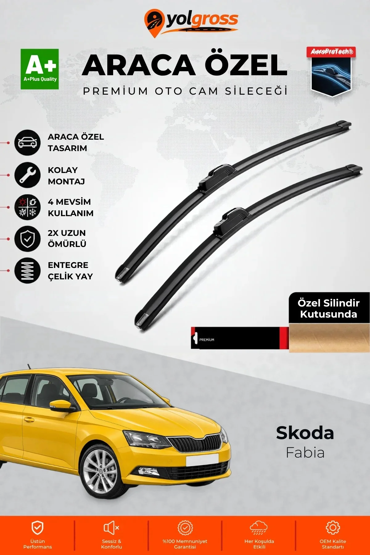 Skoda Fabia Ön Cam Silecek Seti 2014-2021 Premium Araca Özel 60-40 Cm A+ Kalite