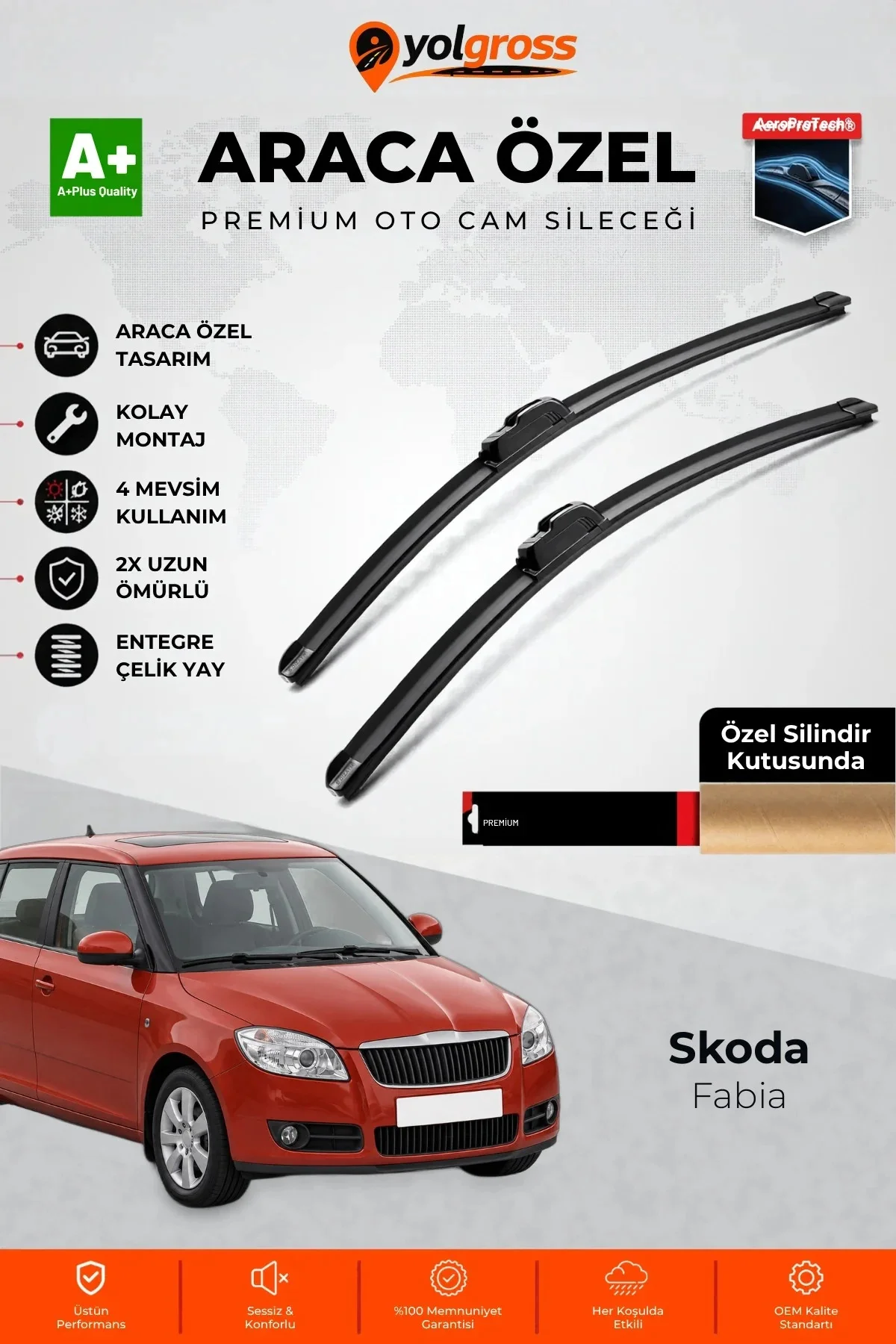Skoda Fabia Ön Cam Silecek Seti 2007-2014 Premium Araca Özel 53-53 Cm A+ Kalite