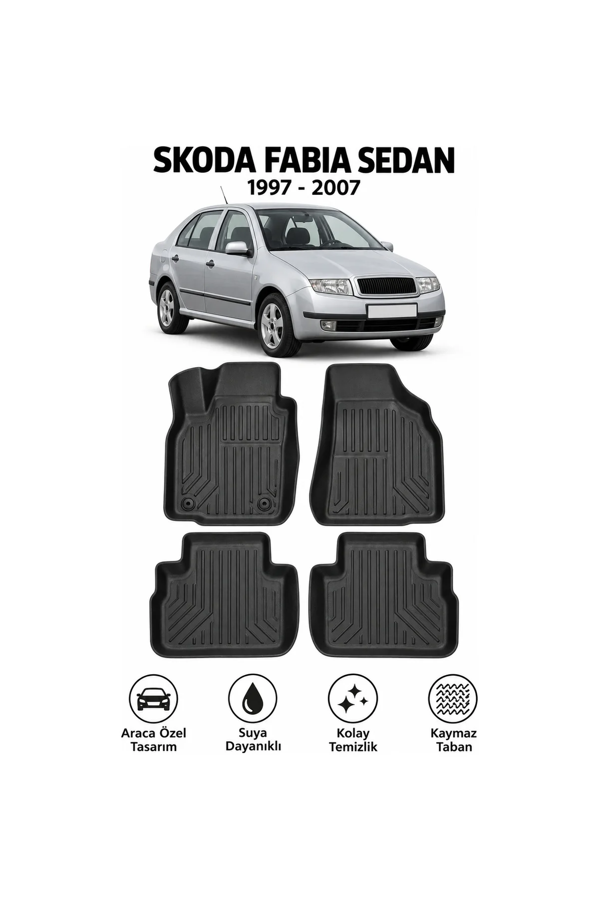 Skoda Fabia Sedan 1997-2007 Karbon Desenli Premium 3D Havuzlu Oto Paspas