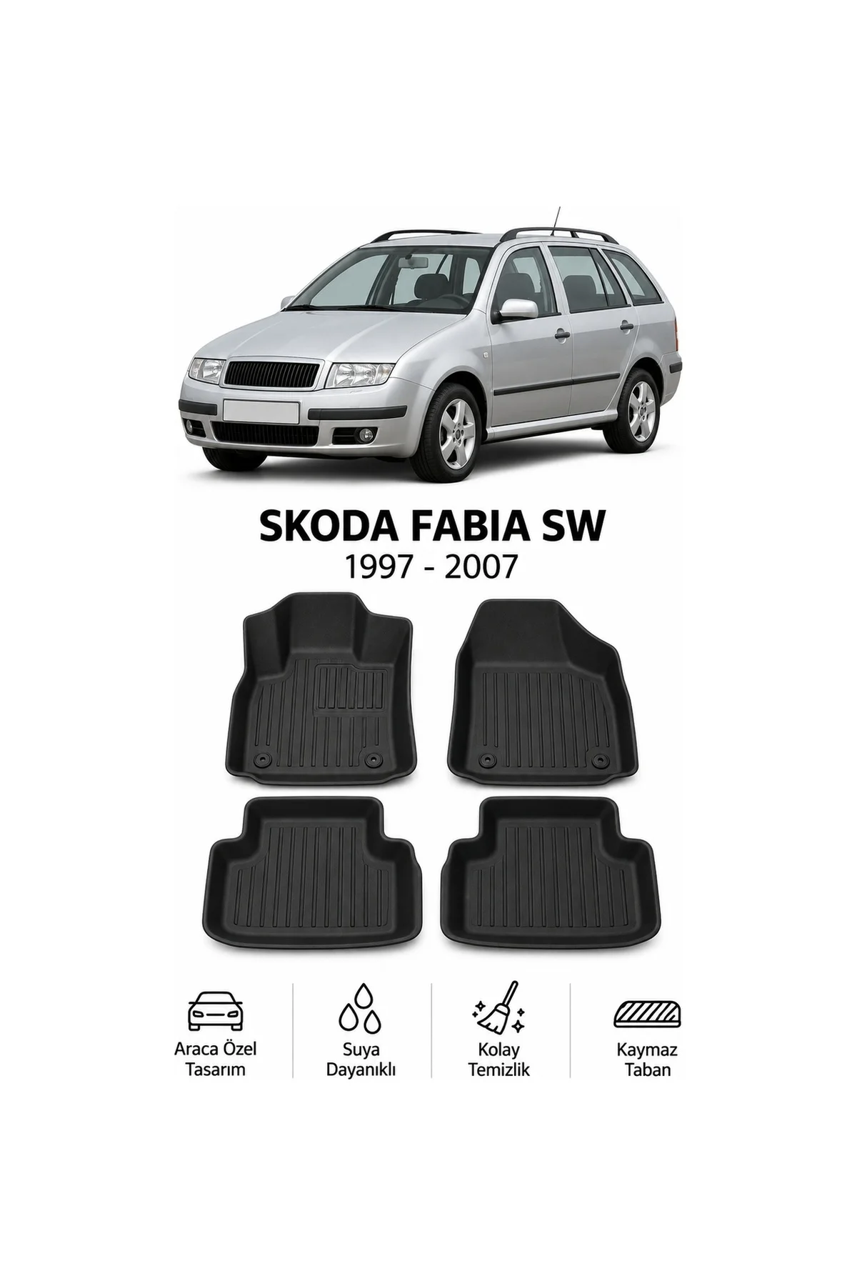 Skoda Fabia Sw 1997-2007 Karbon Desenli Premium 3D Havuzlu Oto Paspas