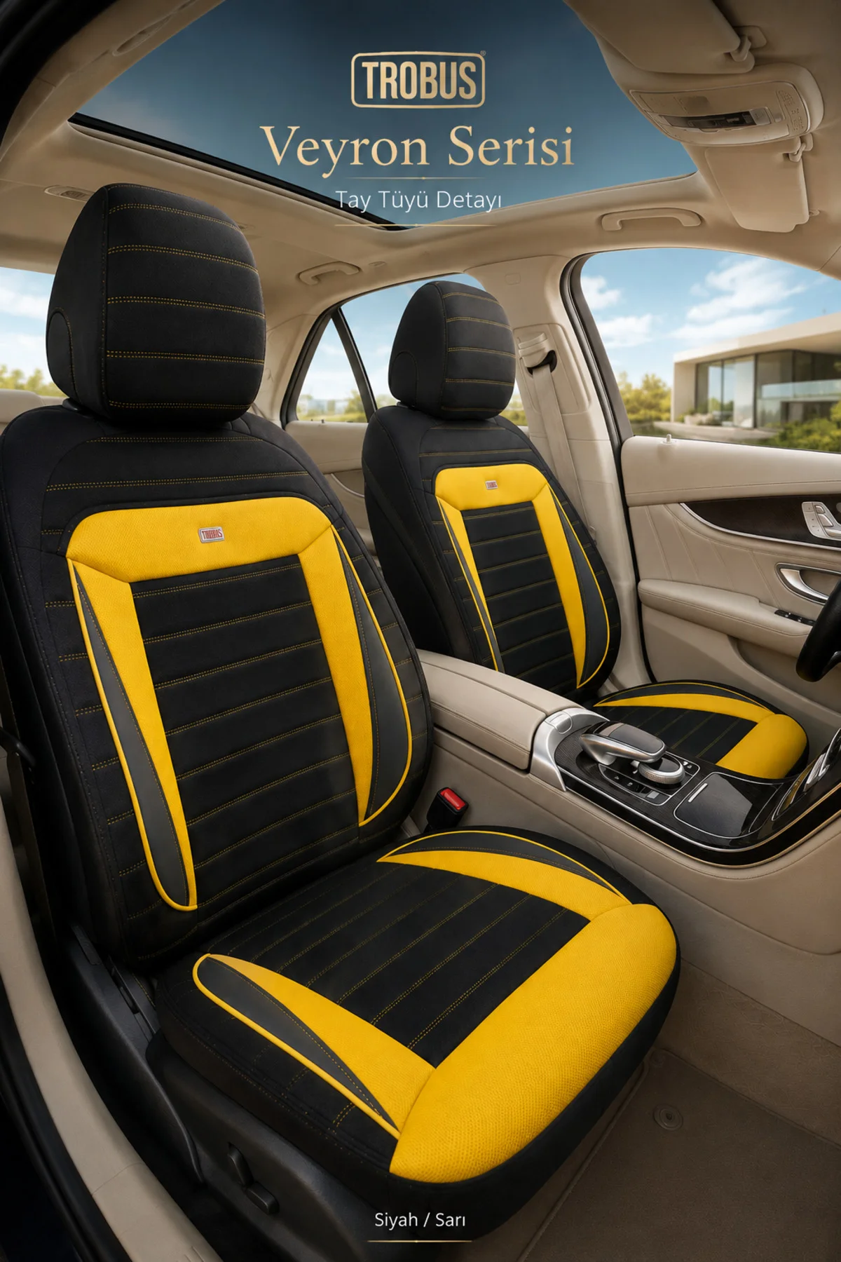 Skoda Kamiq 2019 Sonrası Uyumlu Veyron Serisi Siyah Sarı Tay Tüyü Koltuk Kılıfı