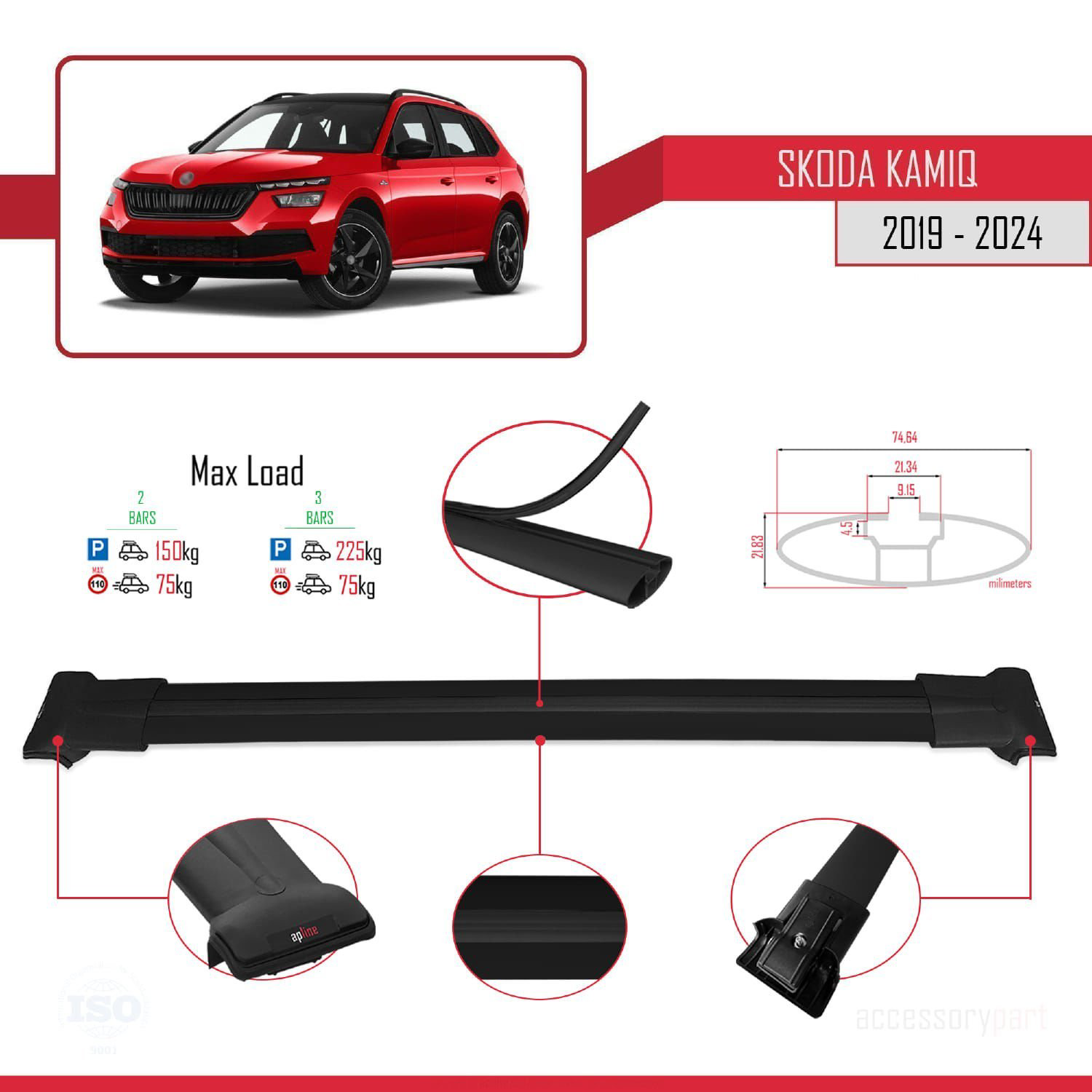 Skoda Kamiq 2019 ve Sonrası ile Uyumlu FLY Model Ara Atkı Tavan B