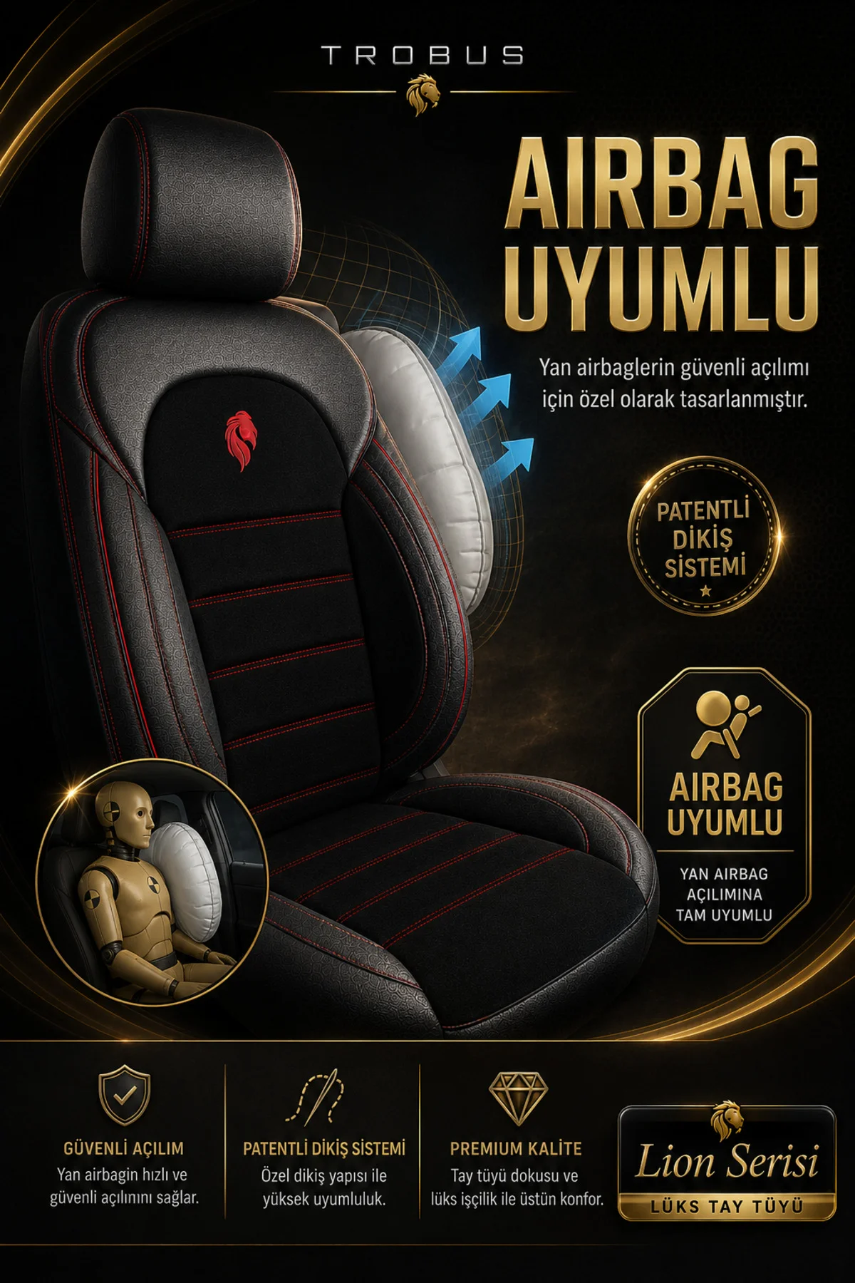 Skoda Karoq 2019 ve Sonrası Uyumlu Lion Serisi Tay Tüyü Siyah Kırmızı Premium Koltuk Kılıfı Fiyatı, Yorumları ve Özellikleri
