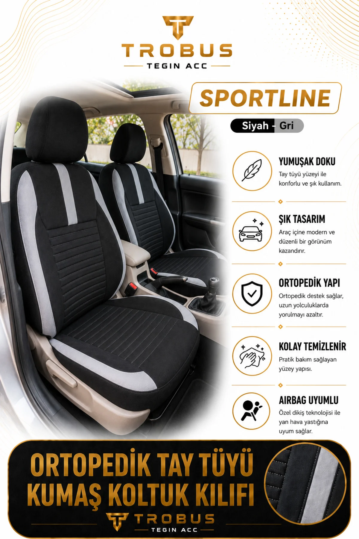 Skoda Karoq 2019 ve Sonrası Uyumlu Sportline Serisi Siyah Gri Ortopedik Tay Tüyü Koltuk Kılıfı Fiyatı, Yorumları ve Özellikleri