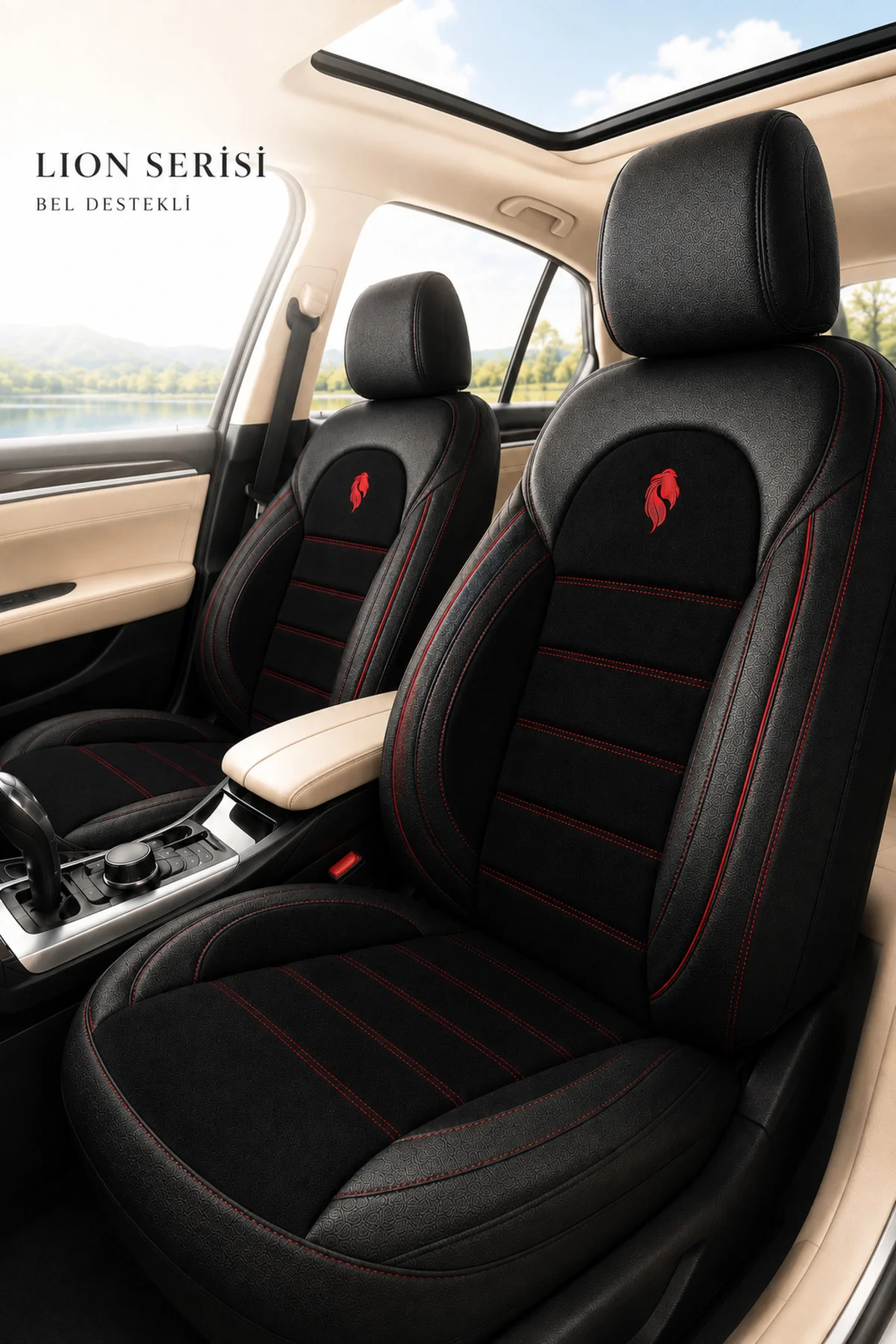 Skoda Karoq 2019 ve Sonrası Uyumlu Lion Serisi Tay Tüyü Siyah Kırmızı Premium Koltuk Kılıfı Fiyatı, Yorumları ve Özellikleri