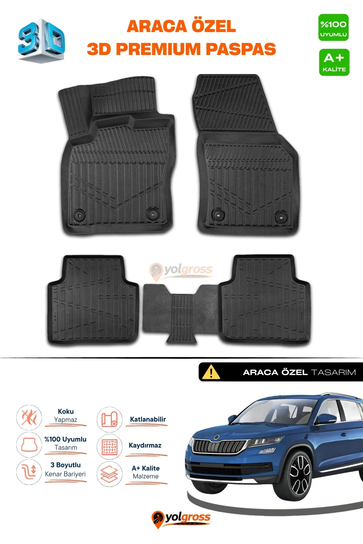 Skoda Kodiaq 3D Pro Havuzlu Paspas 2017-2023 A+ Kalite