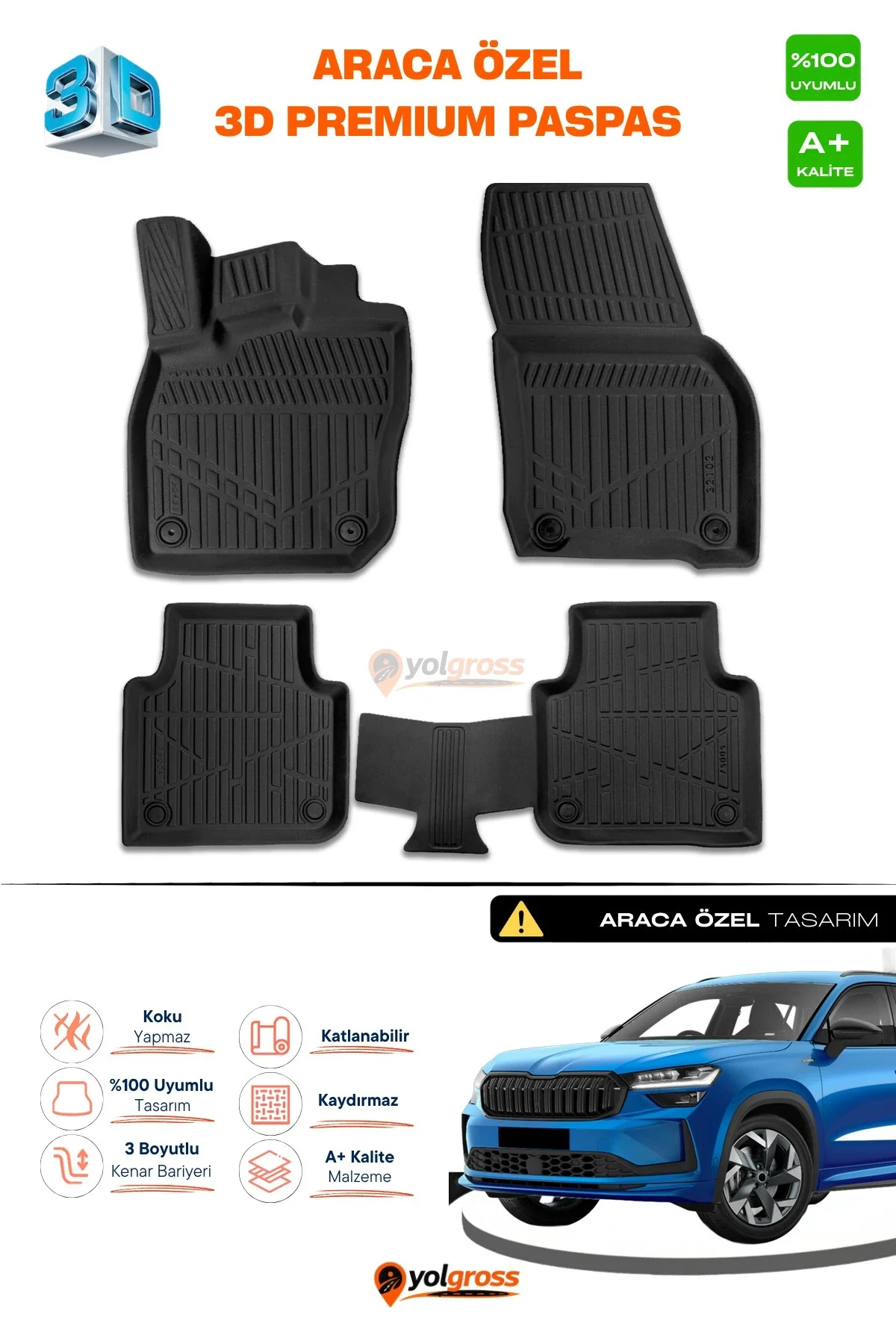 Skoda Kodiaq 3D Pro Havuzlu Paspas 2024 Üzeri A+ Kalite Skoda Kodiaq 3D Pro Havuzlu Paspas 2024 Üzeri A+ Kalite