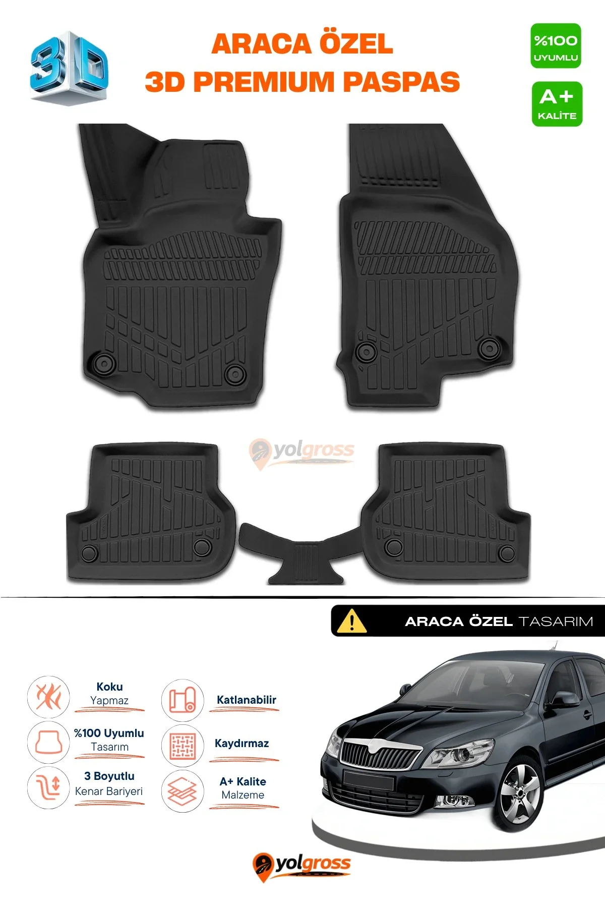 Skoda Octavia 2 3D Pro Havuzlu Paspas 2004-2013 A+ Kalite Skoda Octavia 2 3D Pro Havuzlu Paspas 2004-2013 A+ Kalite