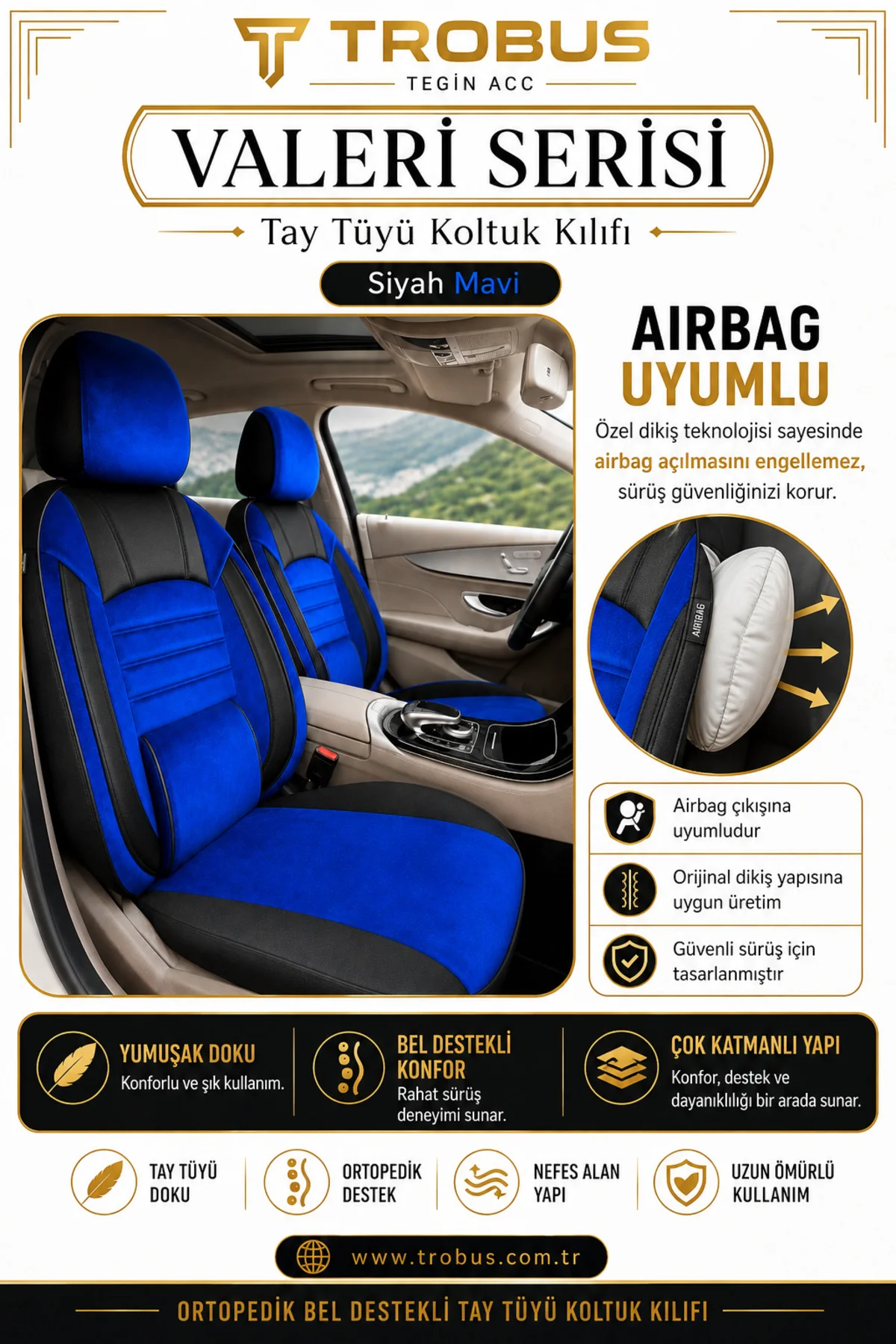 Skoda Octavia 2004 Sonrası Uyumlu Valeria Serisi Füme Siyah Bel Destekli Tay Tüyü Koltuk Kılıfı