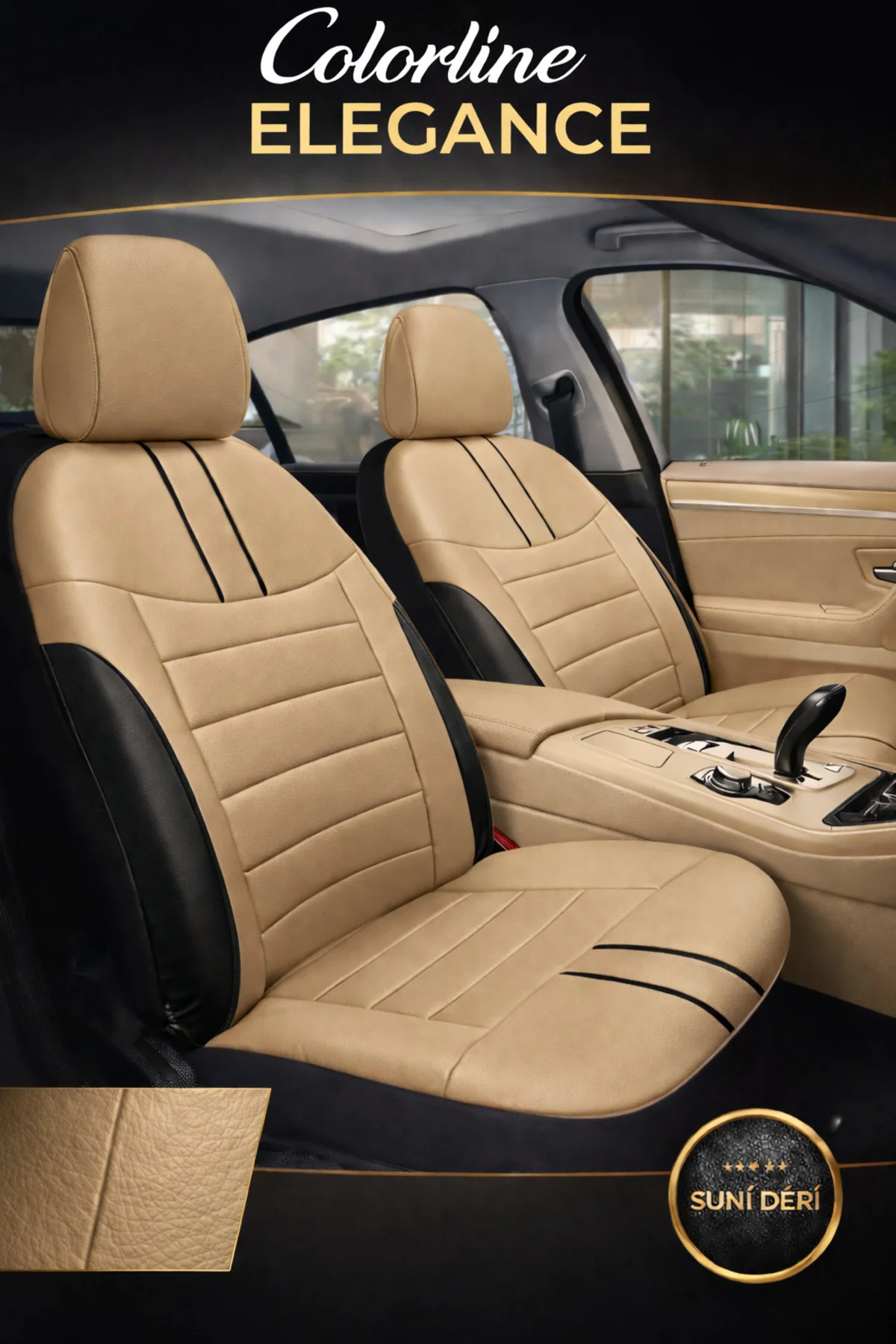 Skoda Octavia 2004 ve Sonrası Uyumlu Colorline Elegance Deri Bej Siyah Koltuk Kılıfı