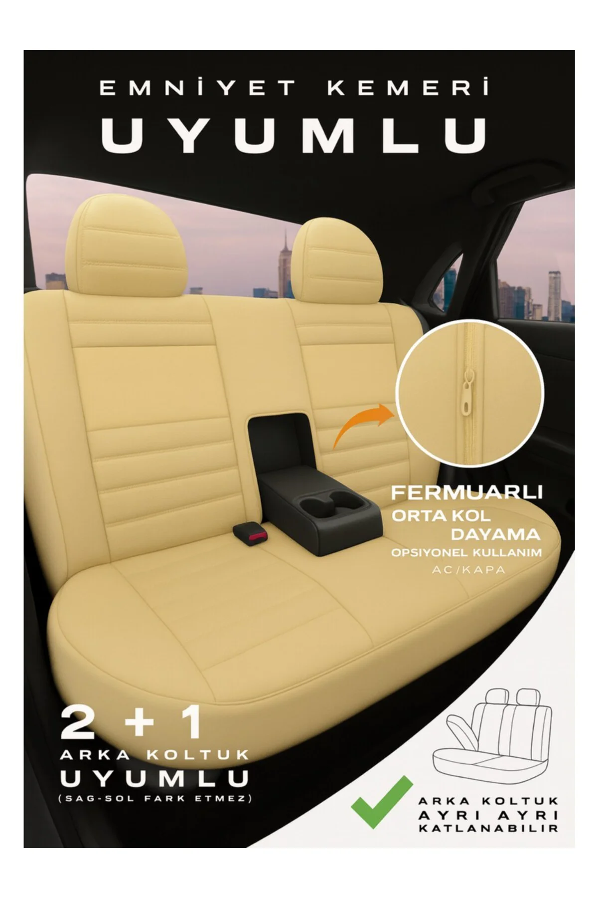 Skoda Octavia 2004 ve Sonrası Uyumlu Bakü Natura Serisi Raşel Bej Koltuk Kılıfı