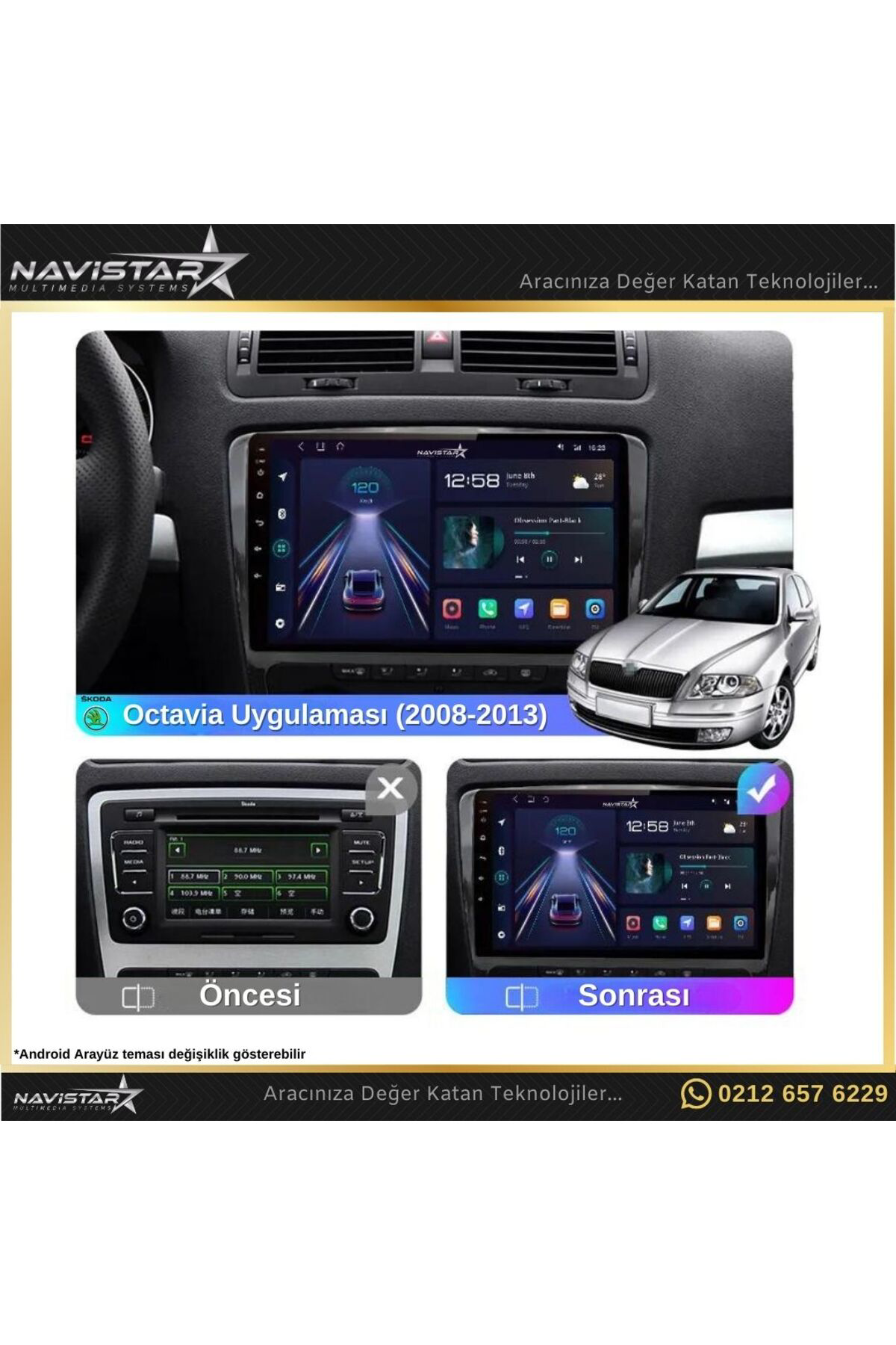 Skoda Octavia 2008-2013 Model 2 64gb Android 13 Kablosuz Carplay 