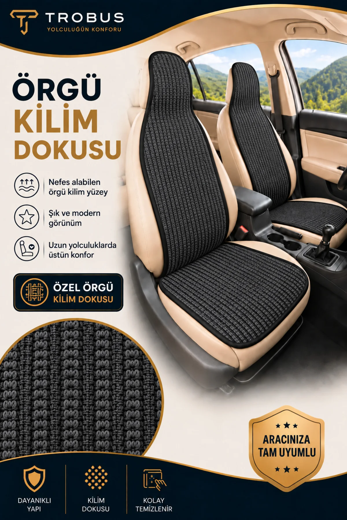Skoda Octavia 2009-2013 Örme Ön 2 Parça Minder Terletmez Kaymaz Taban Füme - Görsel 5