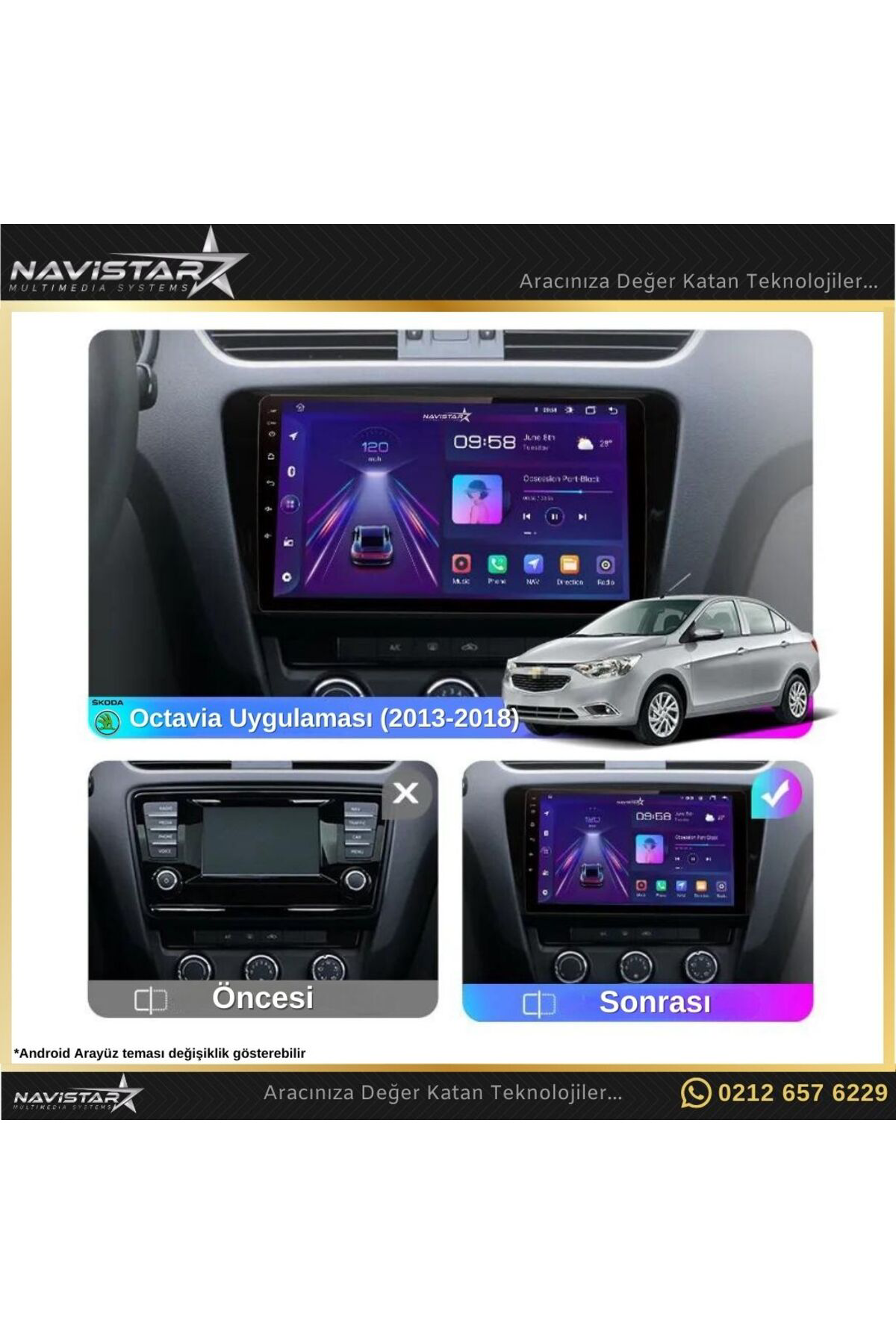 Skoda Octavia 2013-2018 Model 2 64gb Android 13 Kablosuz Carplay 