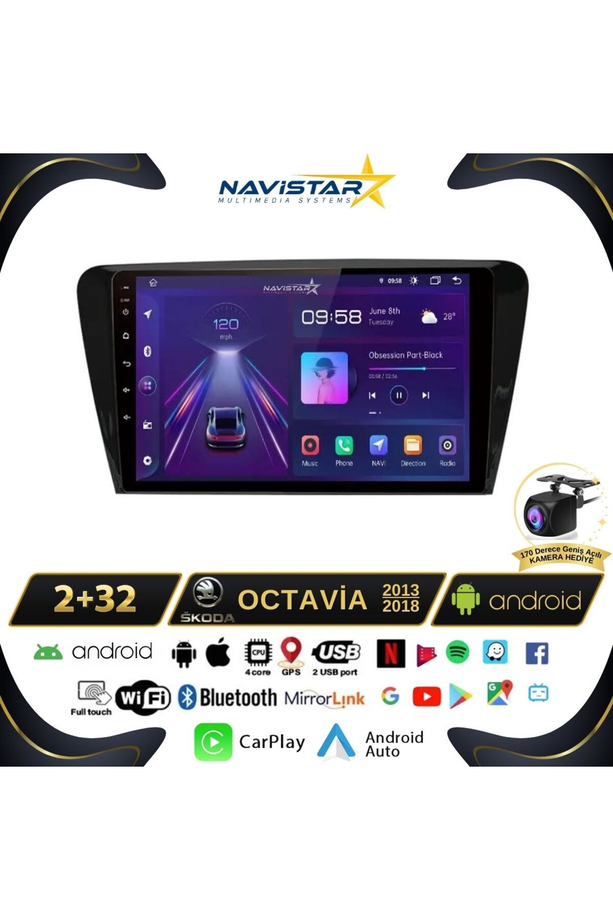 Skoda Octavia 2013-2018 Model 2 64gb Android 13 Kablosuz Carplay 