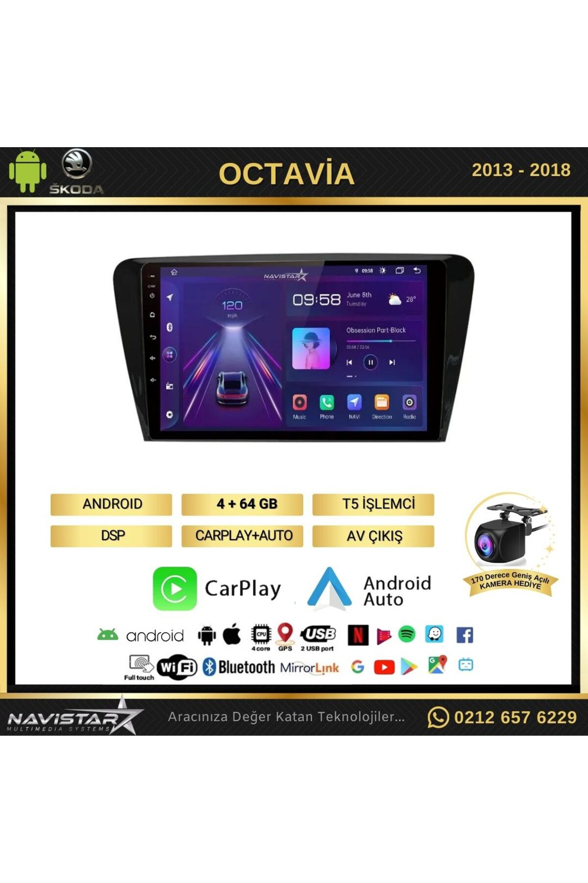 Skoda Octavia 2013-2018 Model 4gb 64gb Android 13 Kablosuz Carpla Skoda Octavia 2013-2018 Model 4gb 64gb Android 13 Kablosuz Carpla