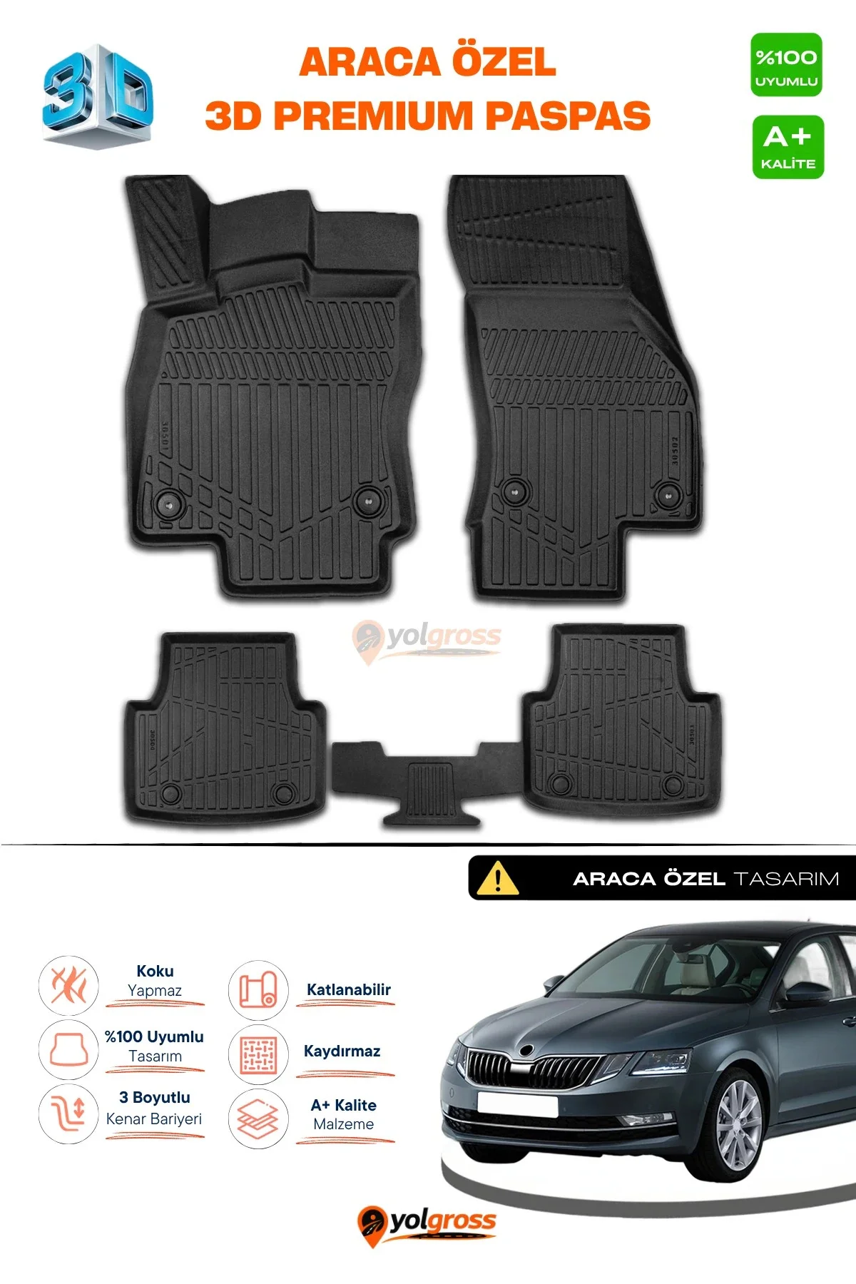 Skoda Octavia 3D Pro Havuzlu Paspas 2013-2017 A+ Kalite