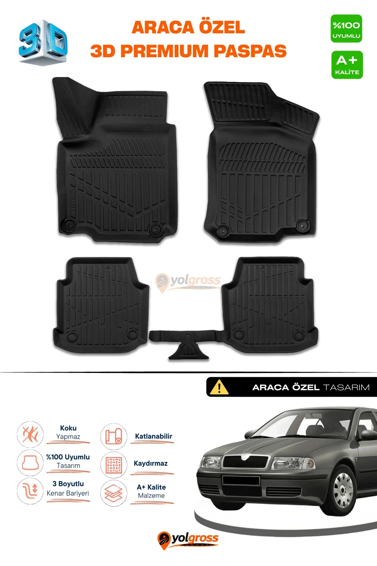 Skoda Octavia 3D Pro Havuzlu Paspas 1999-2006 A+ Kalite