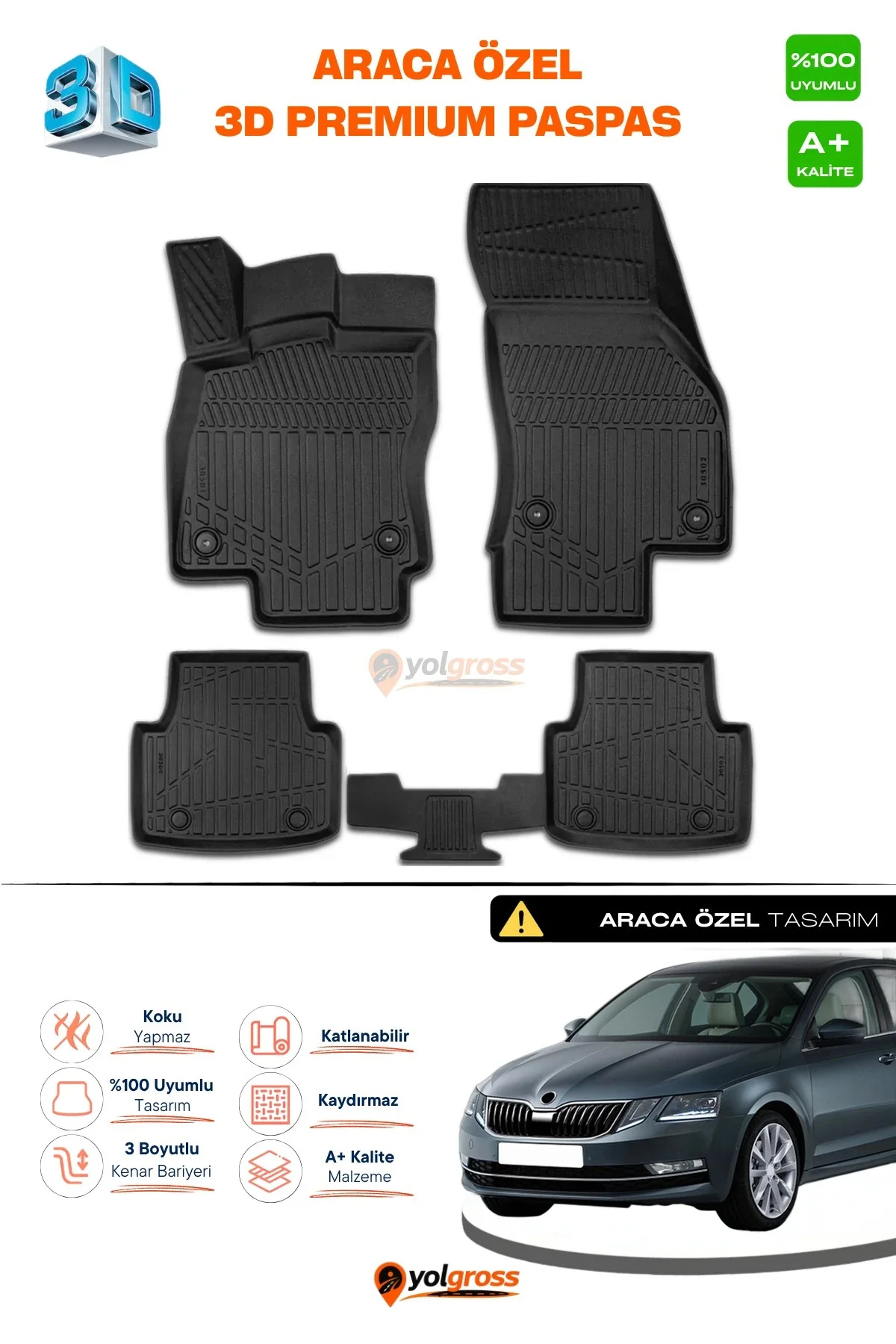 Skoda Octavia 3D Pro Havuzlu Paspas 2017-2020 A+ Kalite Skoda Octavia 3D Pro Havuzlu Paspas 2017-2020 A+ Kalite