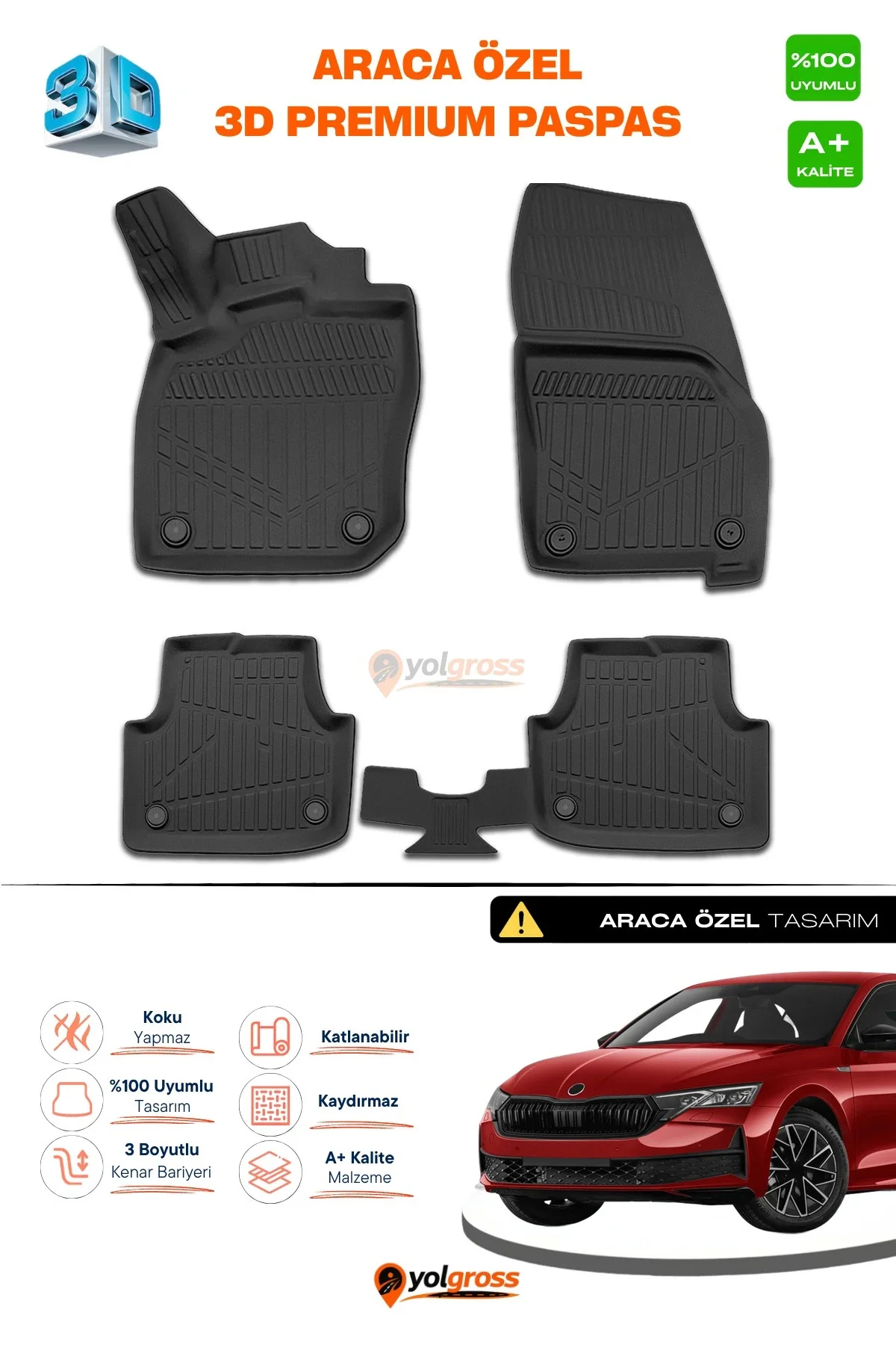 Skoda Octavia 4 A8 E-Tech 3D Pro Havuzlu Paspas 2024 Üzeri A+ Kalite