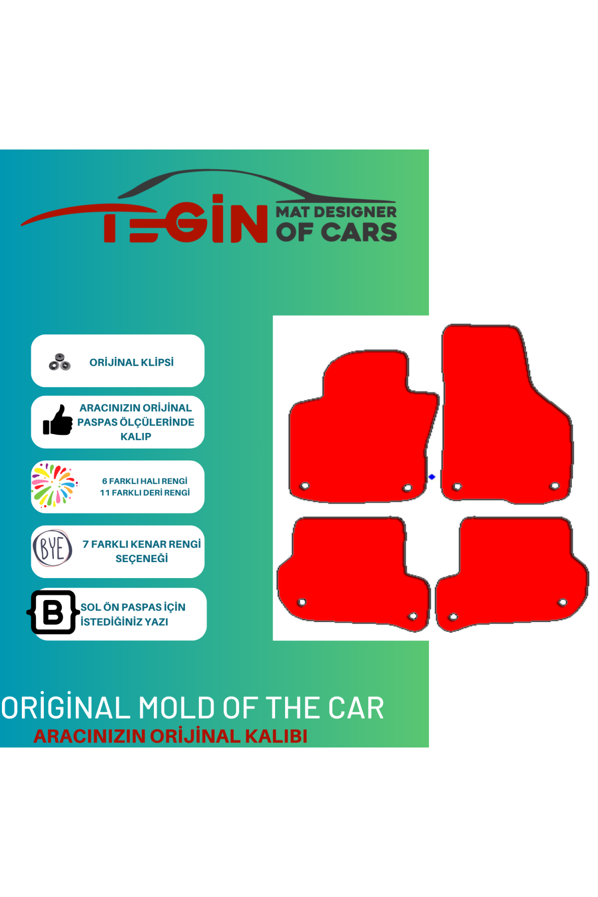 Skoda Octavia 5e 2013 + Prime Siyah Kırmızı Deri Gri Kenar Paspas