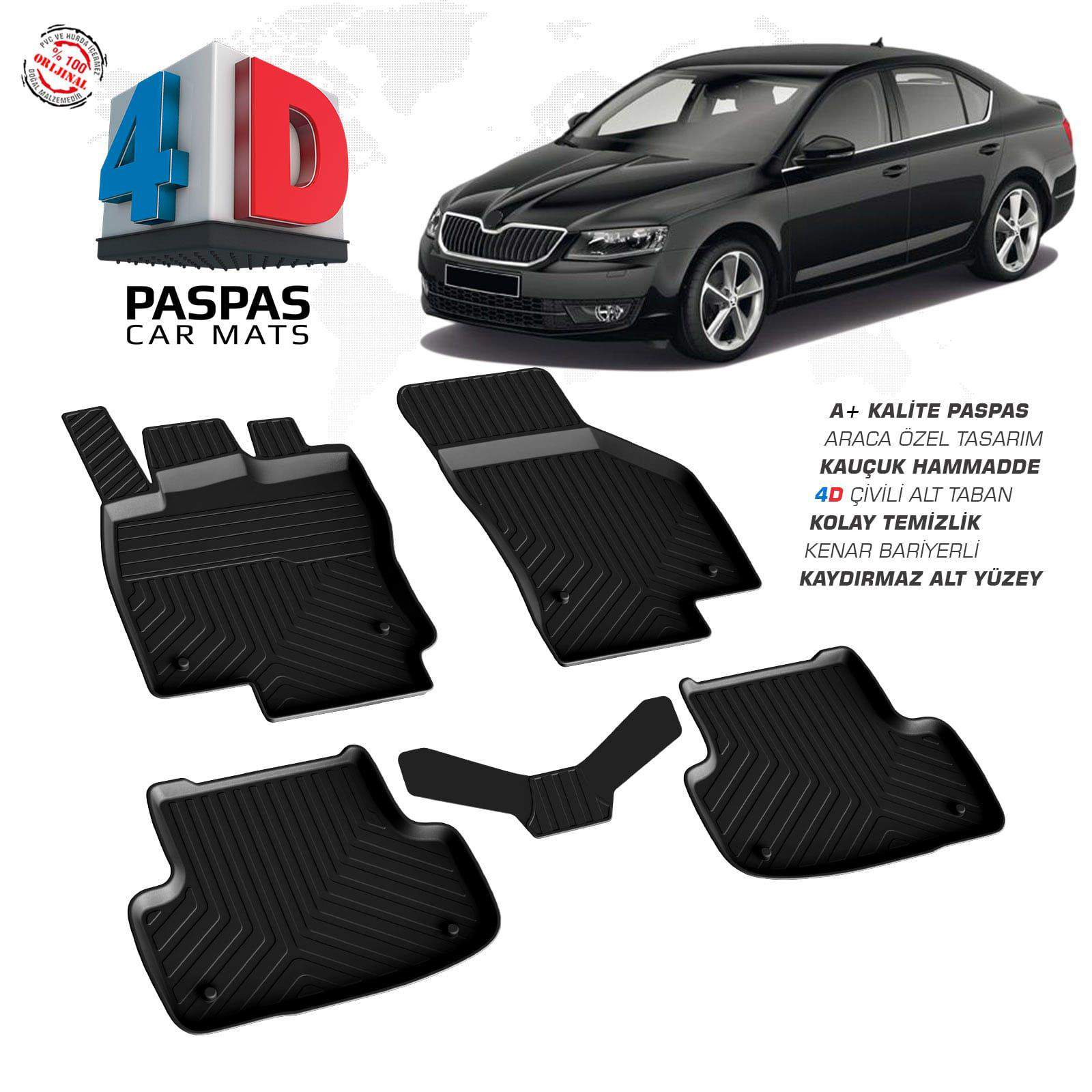 Skoda Octavia A7 4D Araca Özel Havuzlu Kauçuk Paspas 2013-2020 Skoda Octavia A7 4D Araca Özel Havuzlu Kauçuk Paspas 2013-2020