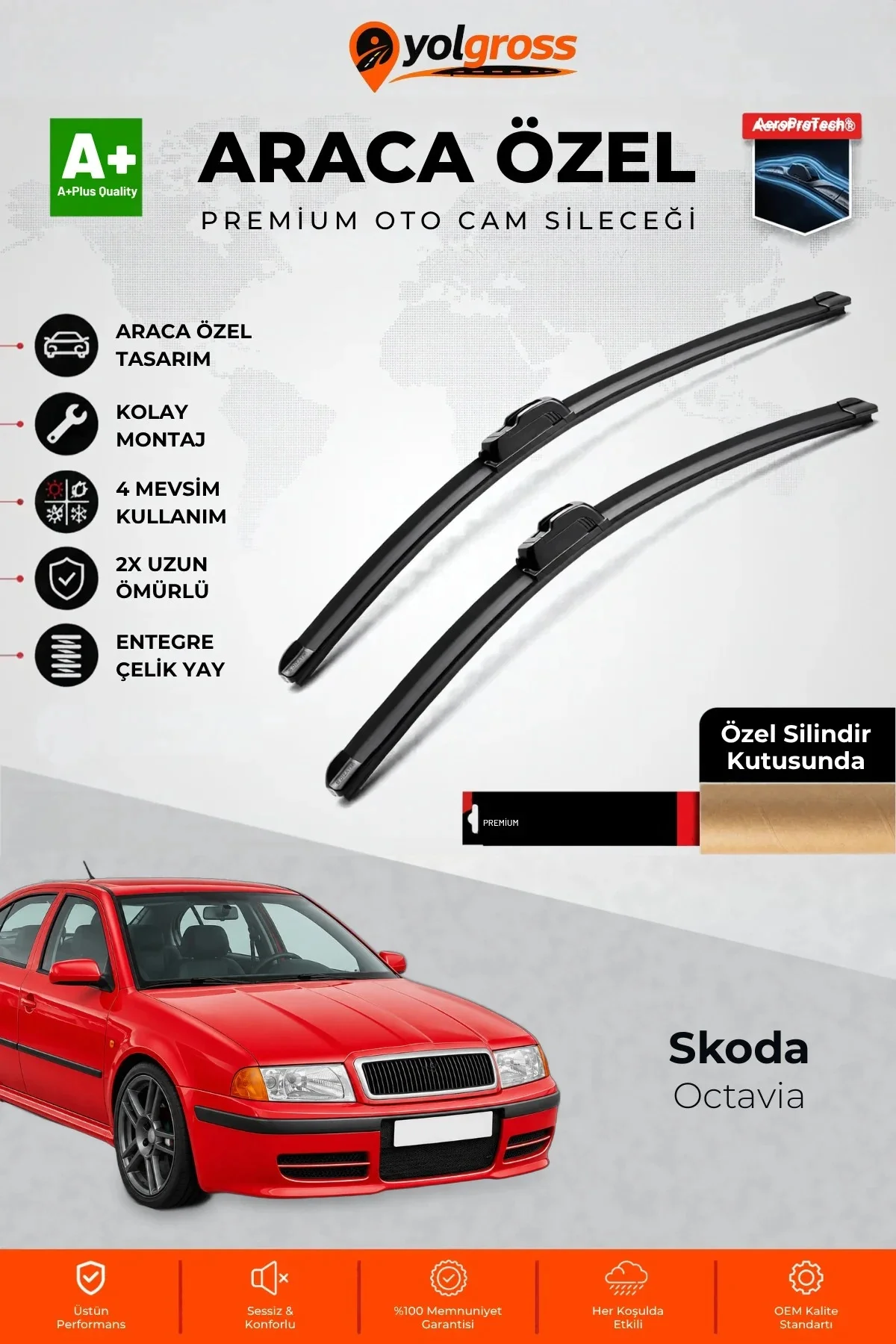 Skoda Octavia Ön Cam Silecek Seti 1996-2004 Premium Araca Özel 53-48 Cm A+ Kalite