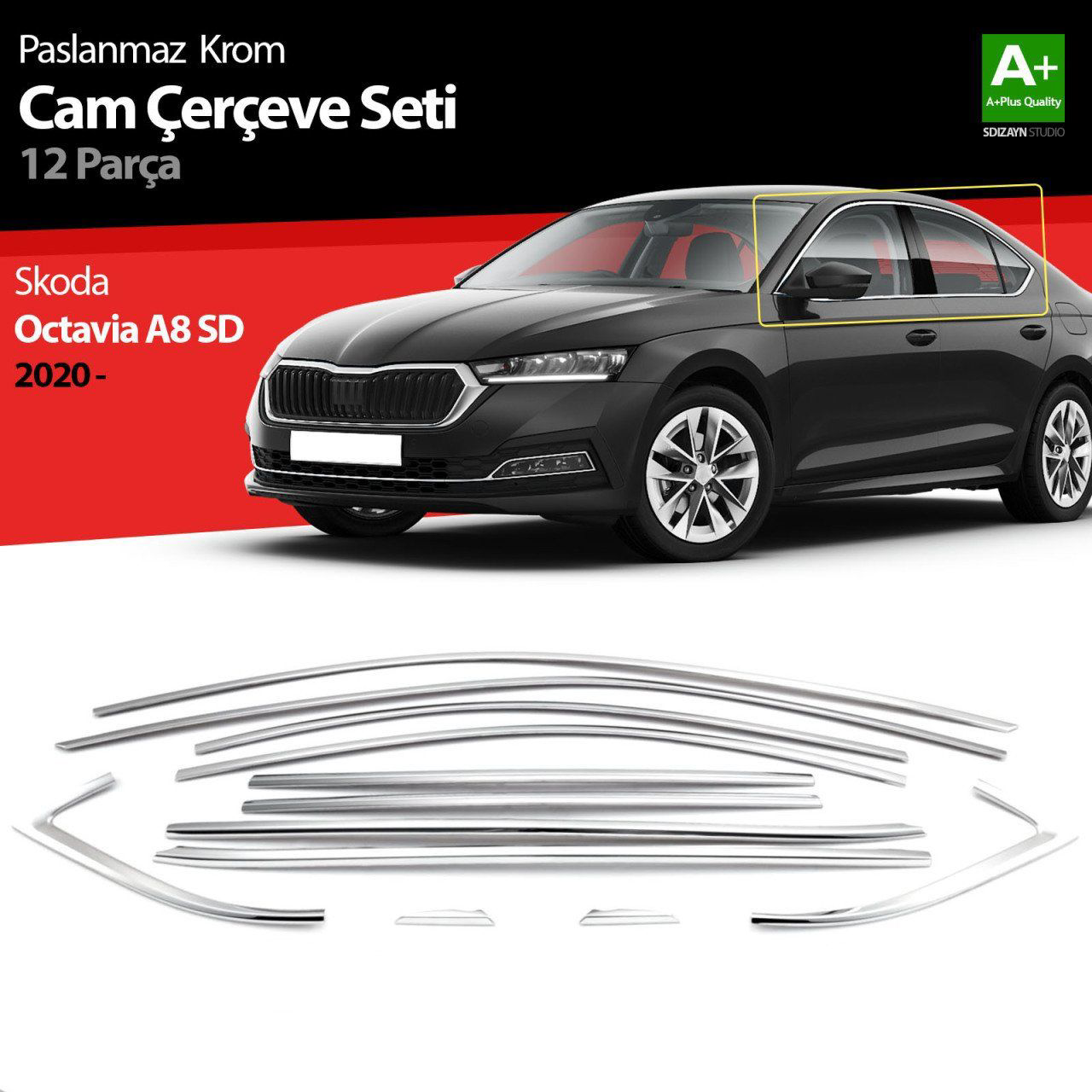 Skoda Octavia Uyumlu A8 Sedan Krom Cam Çerçevesi 12 Parça. 2020 Ü Skoda Octavia Uyumlu A8 Sedan Krom Cam Çerçevesi 12 Parça. 2020 Ü